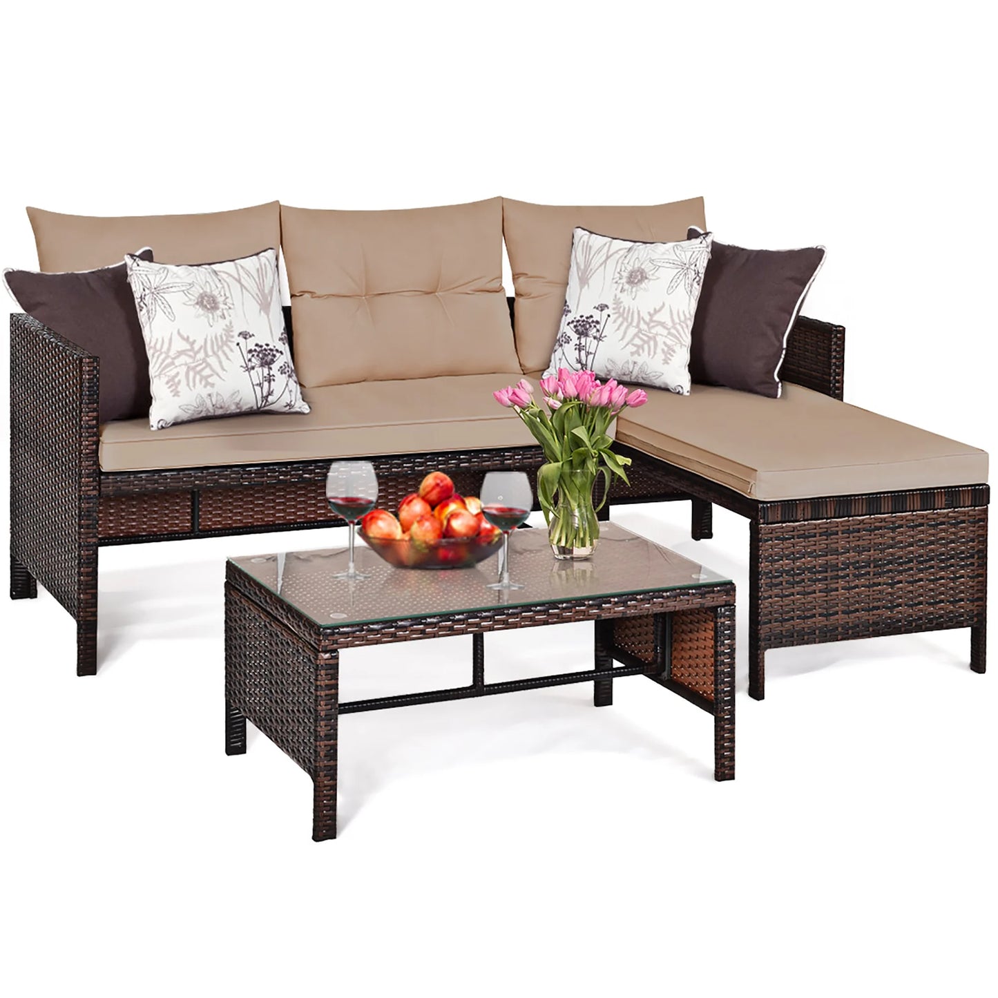 3PC Patio Sofa Set Outdoor Sectional Conversation Set Rattan Wicker