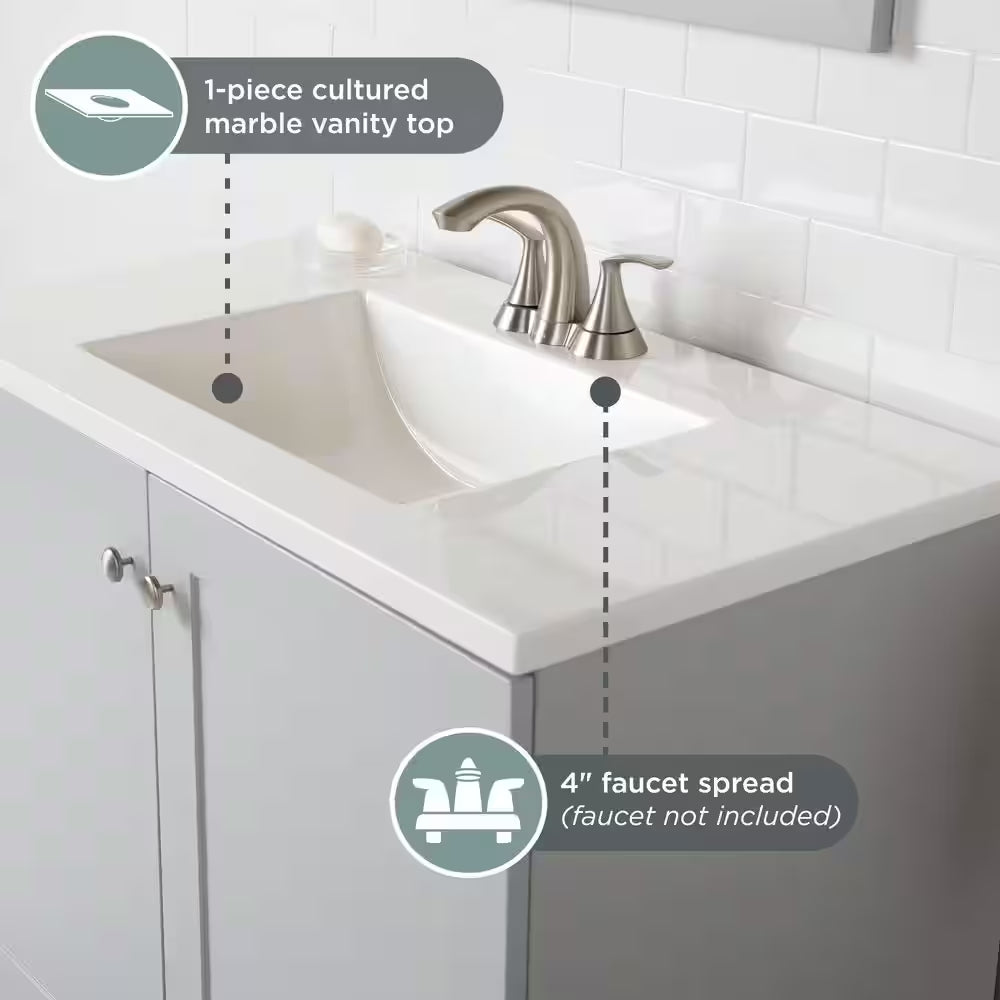 36 In. Single Sink Bath Pearl Gray Vanity with Cultured Marble Top (Assembled)