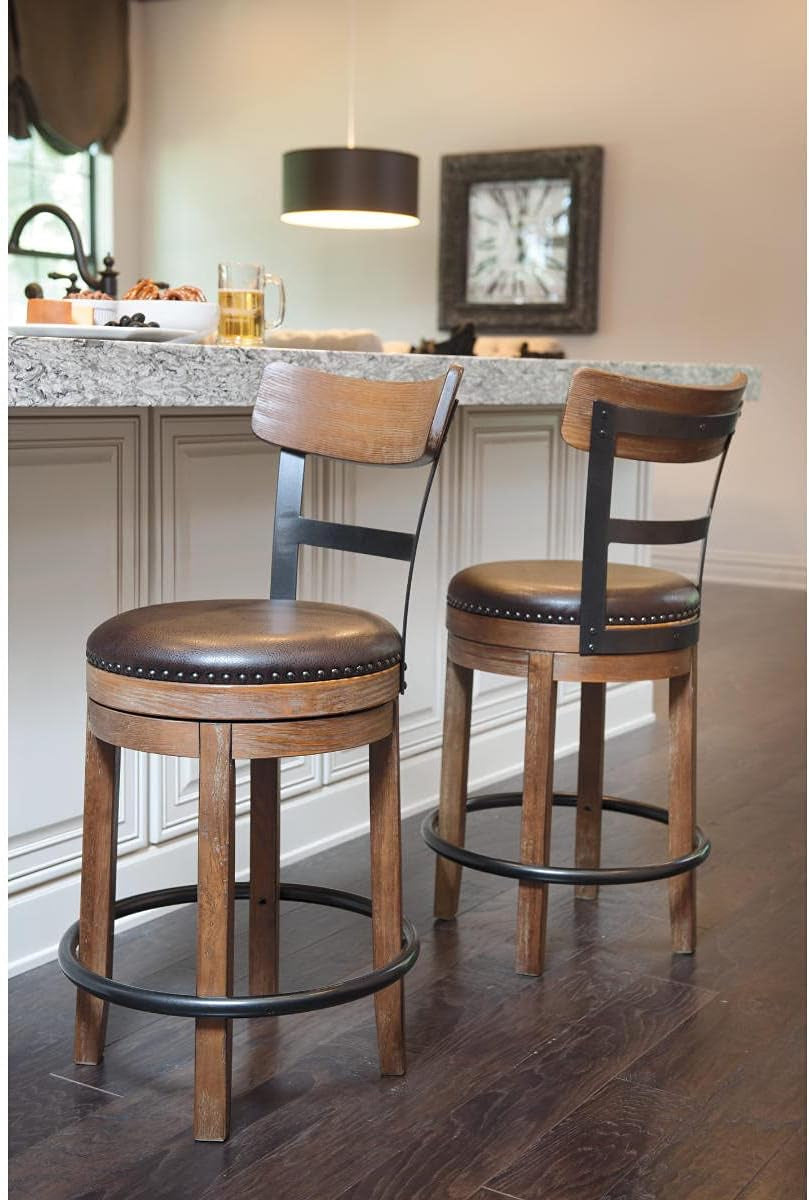 Pinnadel 24.25" Modern Farmhouse Swivel Counter Height Barstool, Light Brown
