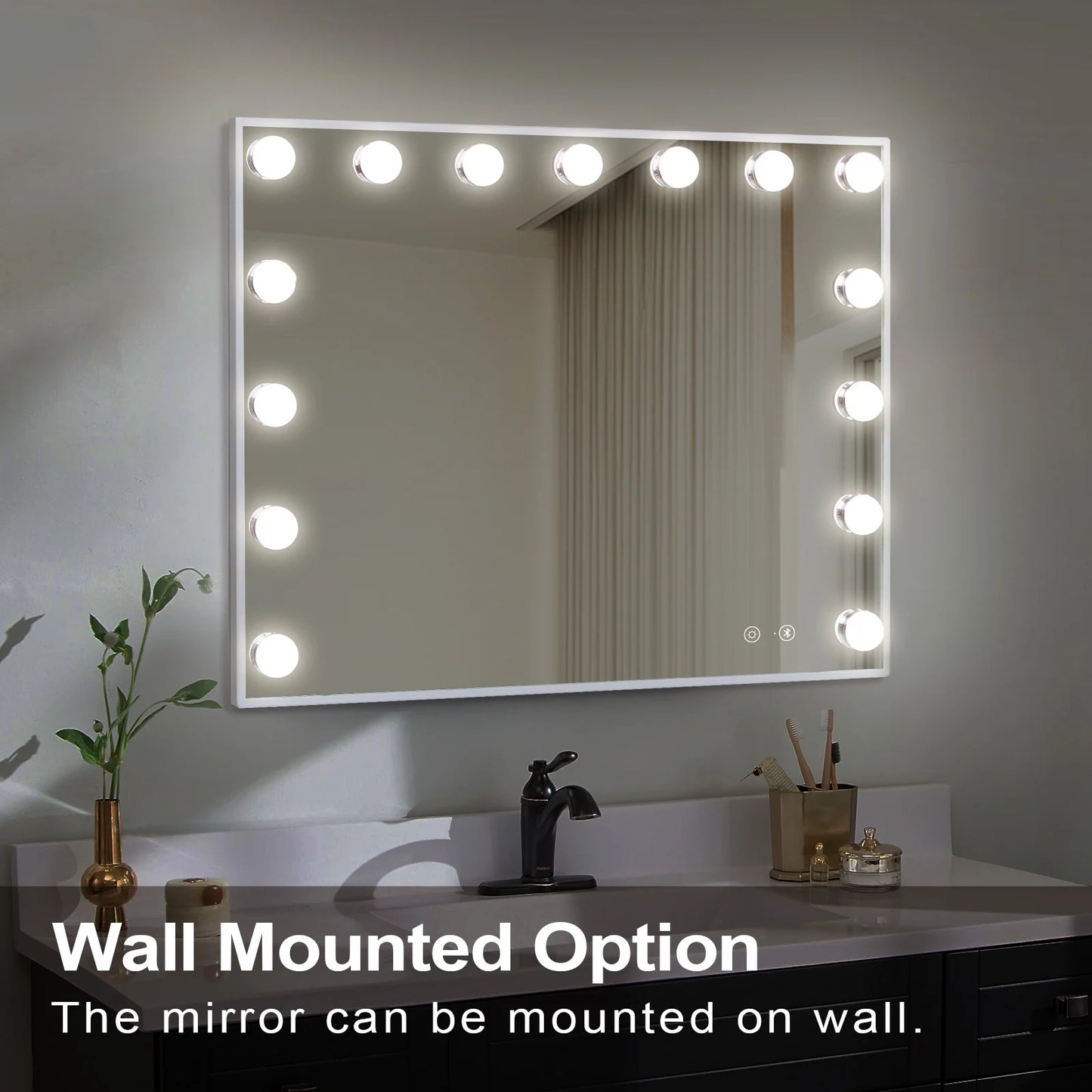 23''X18'' Vanity Mirror with Lights Bluetooth Tabletop Wall Mount Metal White