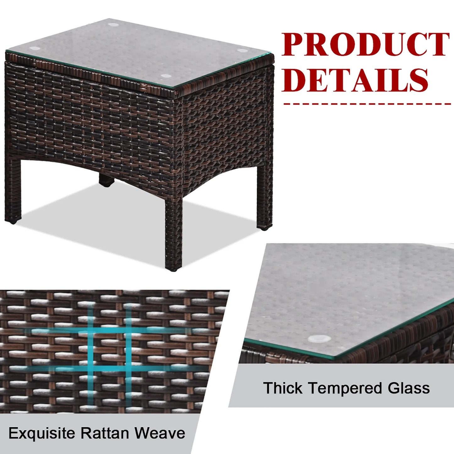 3PCS Outdoor Rattan Conversation Set Patio Furniture Cushioned Sofa Chair Red