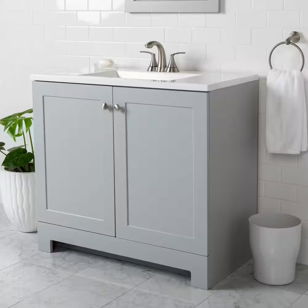 36 In. Single Sink Bath Pearl Gray Vanity with Cultured Marble Top (Assembled)