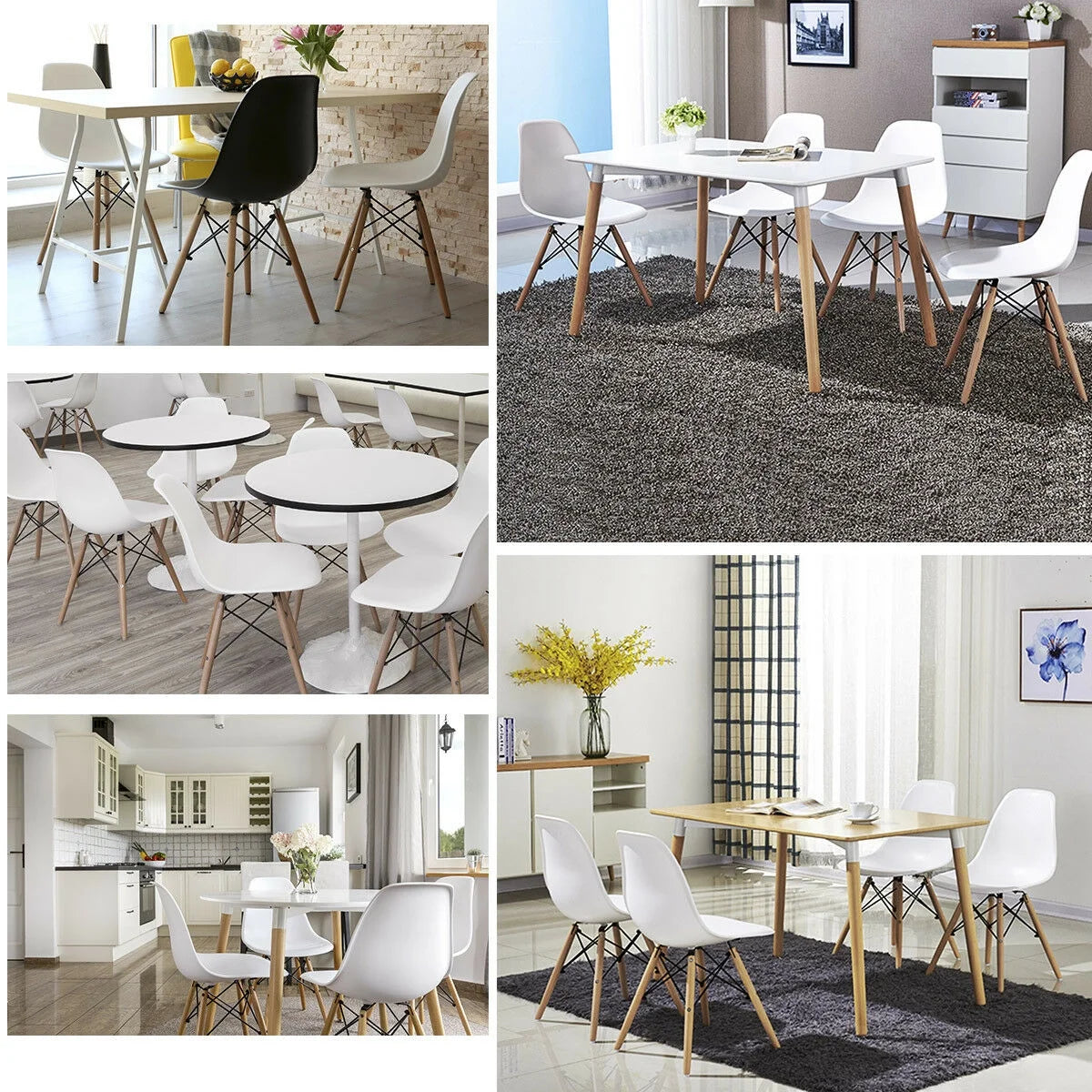 Set of 2 Mid Century Modern Style Dining Side Chair Wood Leg White