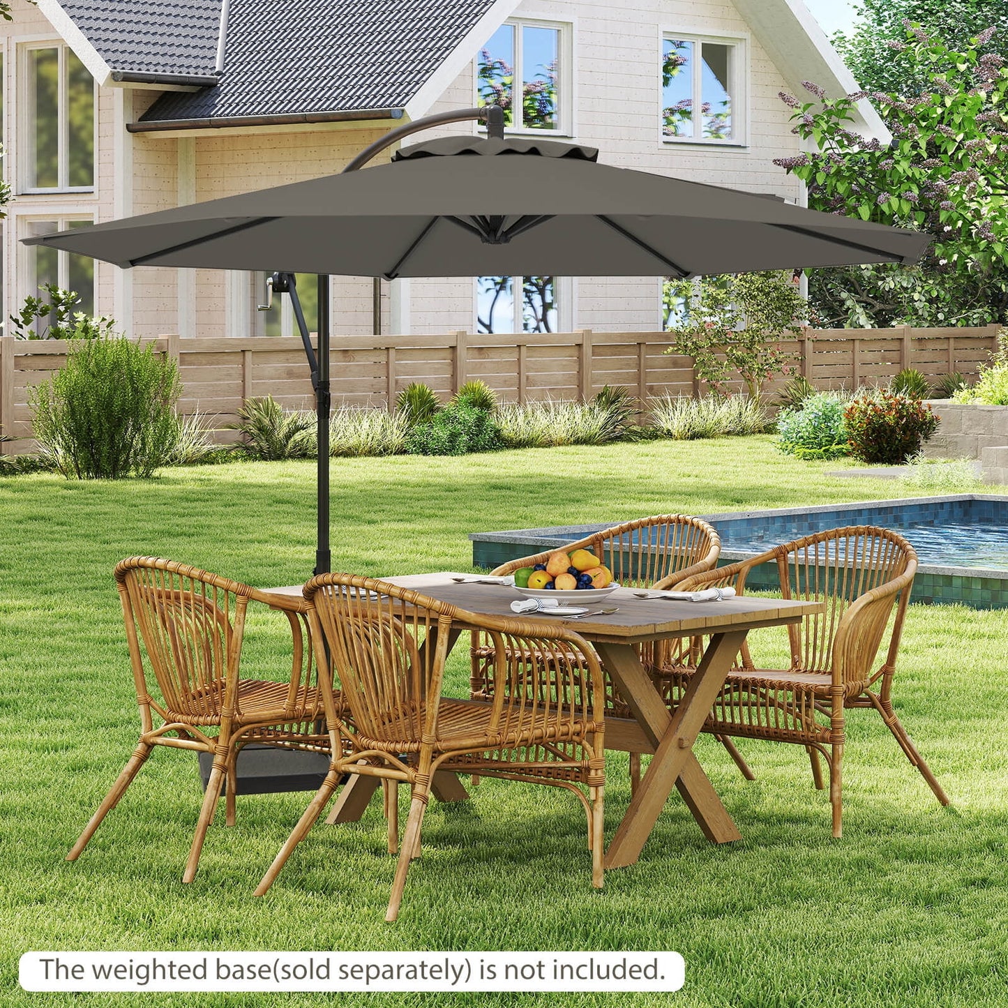10 FT Patio Offset Umbrella W/8 Ribs Cross Base Tilt Grey