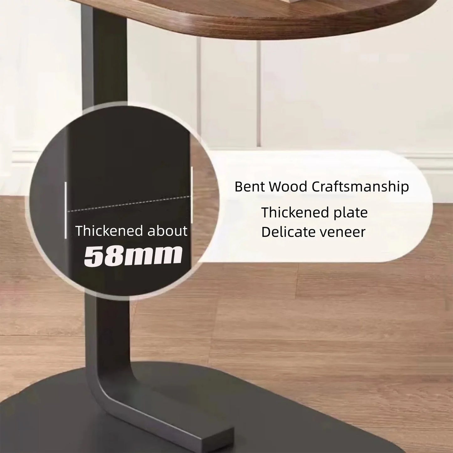 C-Shaped End Table Small Couch Side Table for Sofa Bedside Living Room Bedroom Furniture, 12" W X 18 L X 24.5" H, Walnut & Black