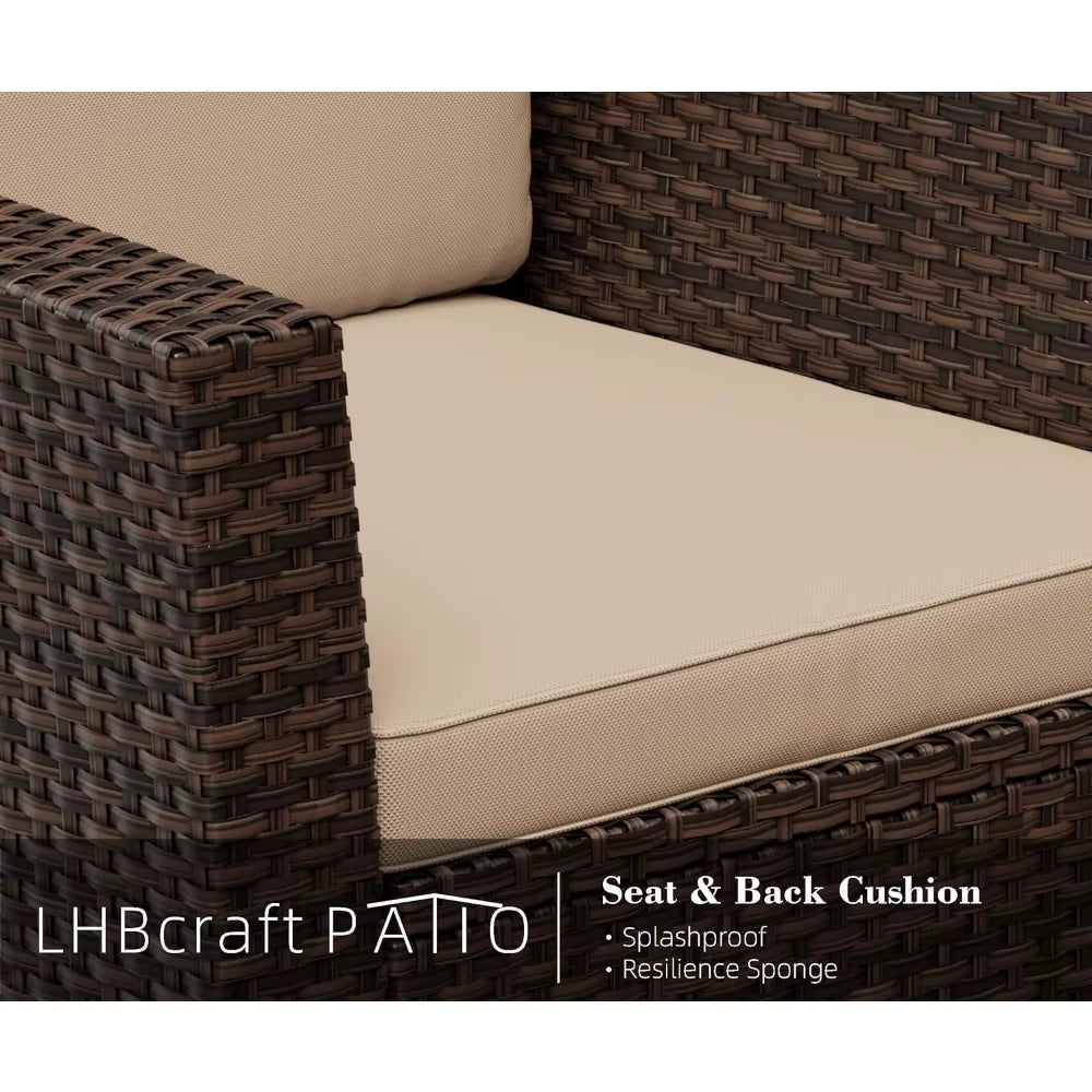 4 Piece Outdoor Patio Conversation Sets, Wicker Patio Furniture with Rattan Glass Table,Cushioned Patio Furniture Set for Garden