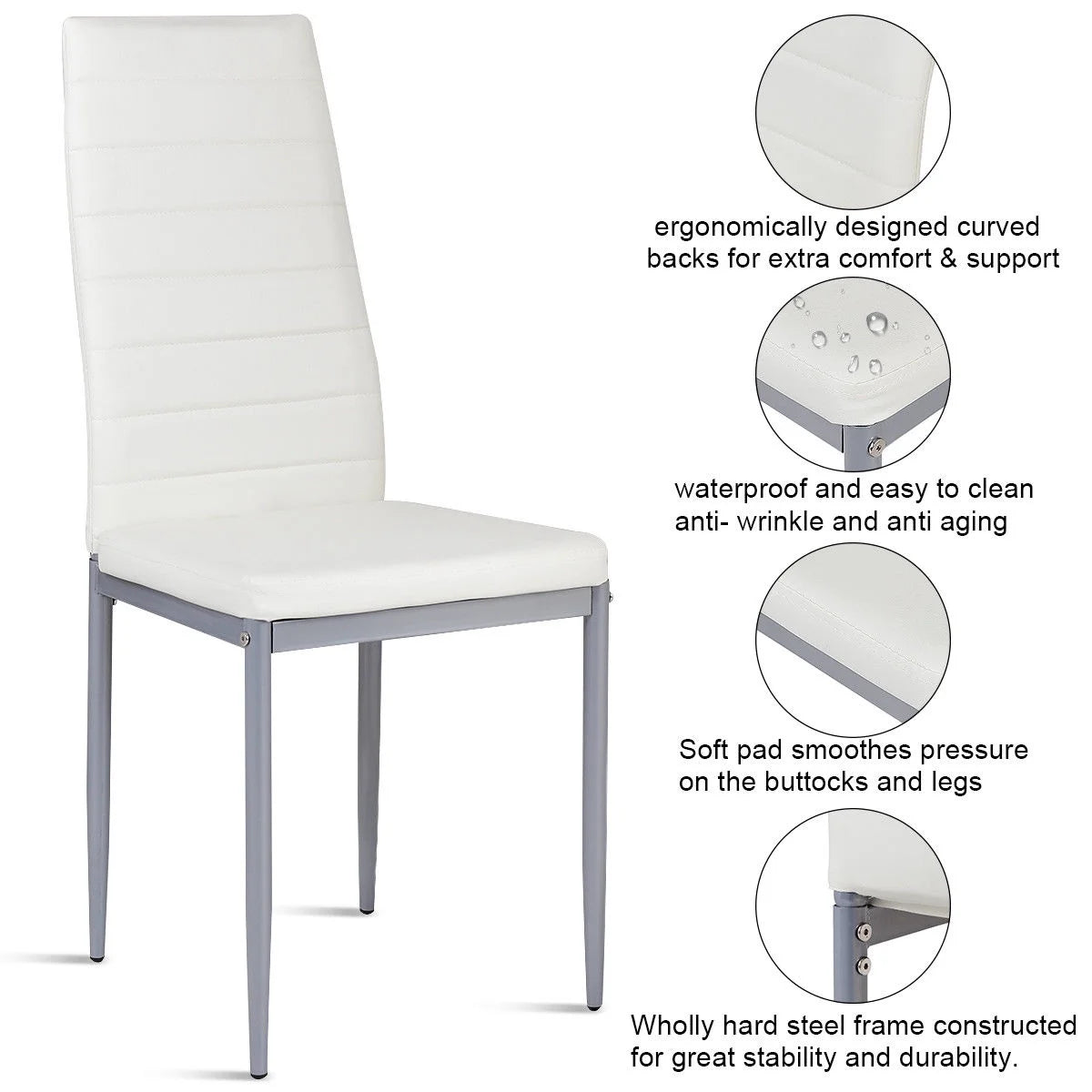 Set of 4 PU Leather Dining Side Chairs Elegant Design Home Furniture White