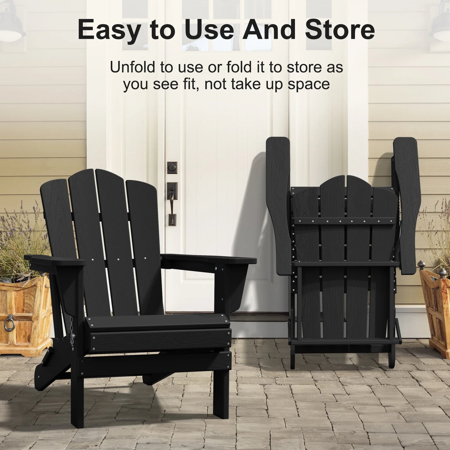 Adirondack Chair, Plastic Folding Outdoor Patio Lawn Chairs, outside HDPE Chairs for Lawn, Yard, Black