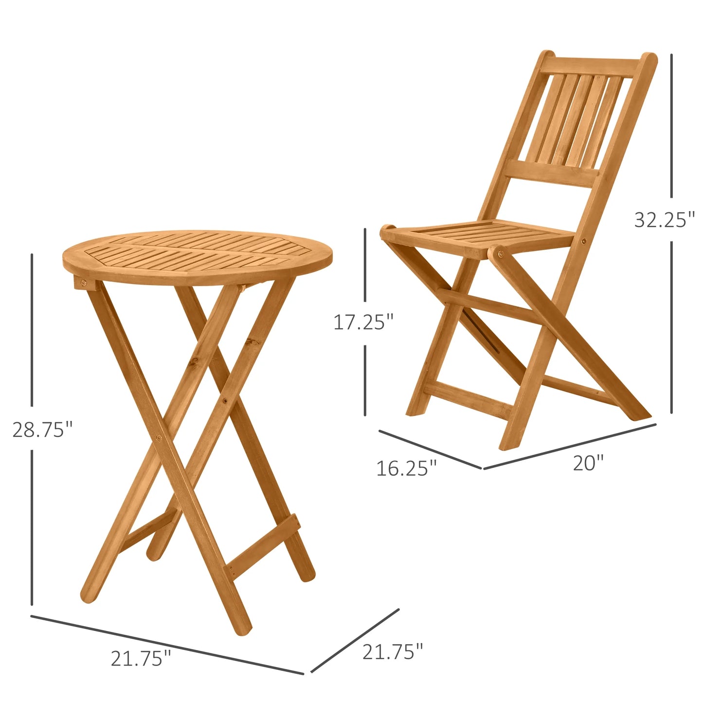 Patio Bistro Set, Wood Folding Table & Chairs, Acacia, Teak