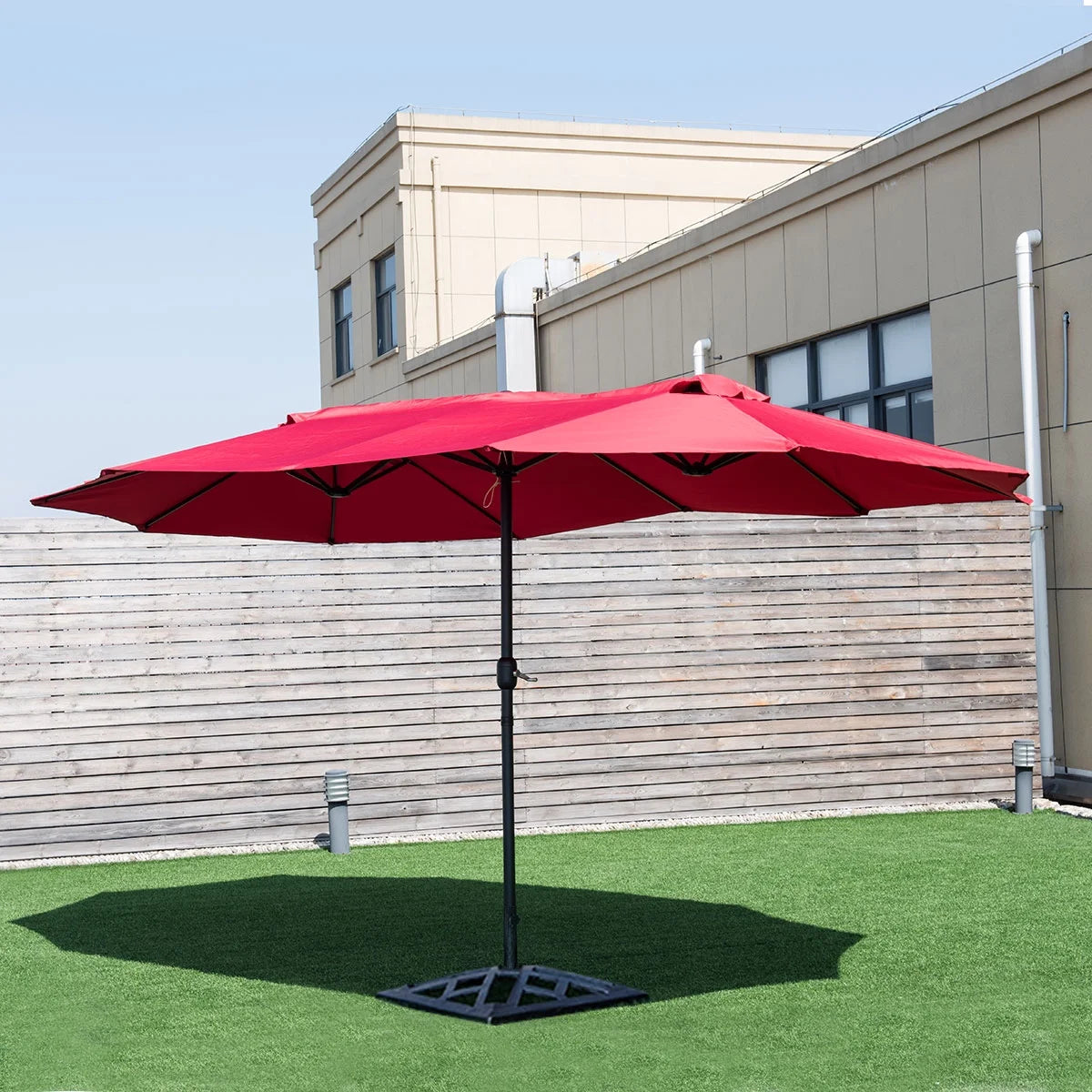 15' Market Outdoor Umbrella Double-Sided Twin Patio Umbrella with Crank Wine