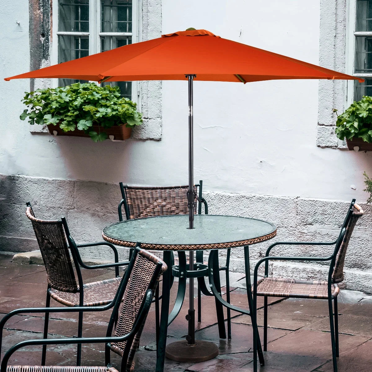 10 FT Patio Umbrella Patio Market Steel Tilt W/ Crank Outdoor Yard Garden Orange