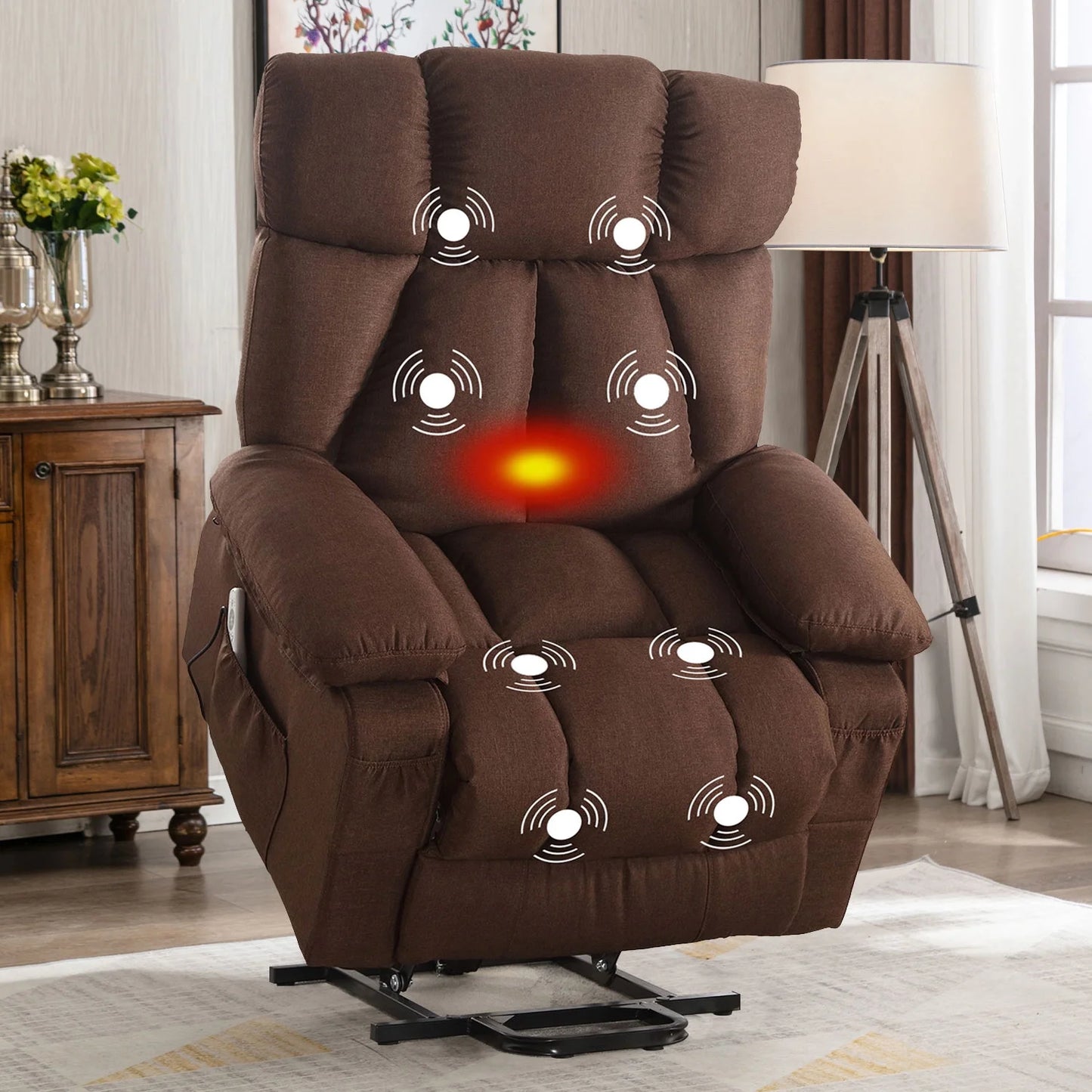 Power Lift Recliner Chair Recliners for Elderly with Heat and Massage Recliner Chair for Living Room with Infinite Position and Side Pocket,Usb Charge Port,Blue