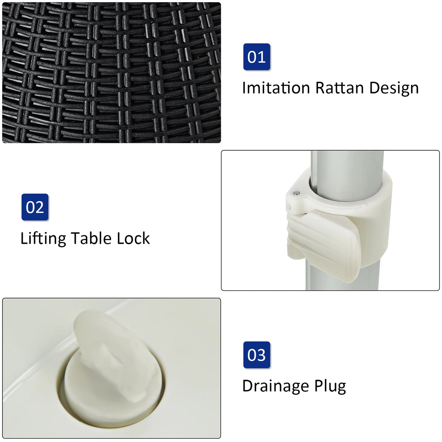 8 Gallon 3 in 1 Patio Rattan Cooler Bar Table Adjust Ice Bucket Black