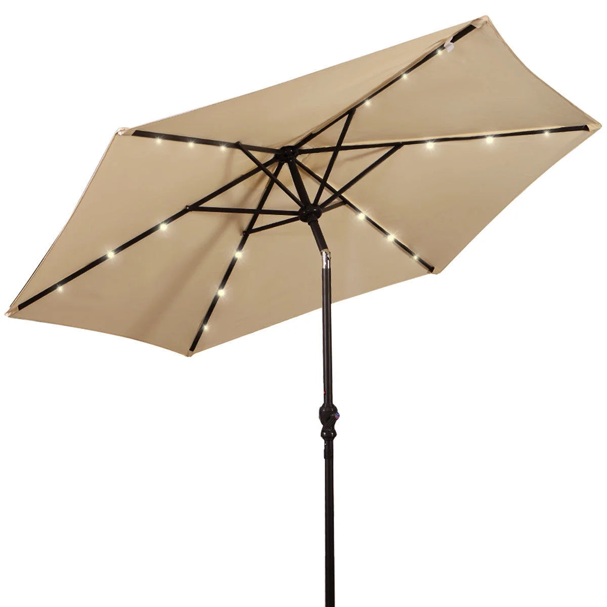 9FT Patio Solar Umbrella LED Patio Market Steel Tilt W/ Crank Outdoor
