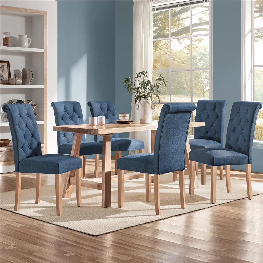2Pcs Upholstered Parson Dining Chair High Back, Blue