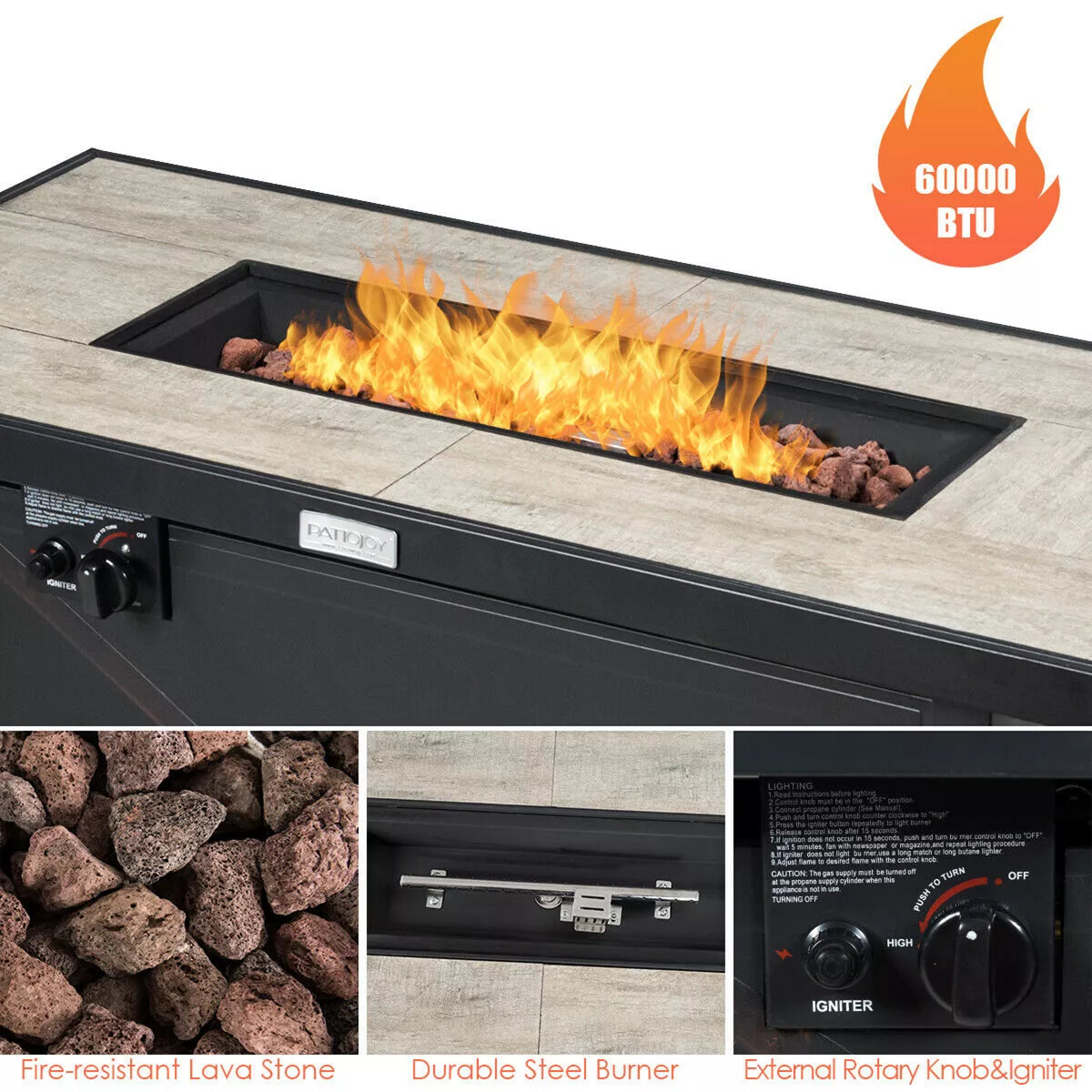 Costway 60,000 BTU 42'' Rectangular Propane Gas Fire Pit Heater Outdoor Table W/ Cover