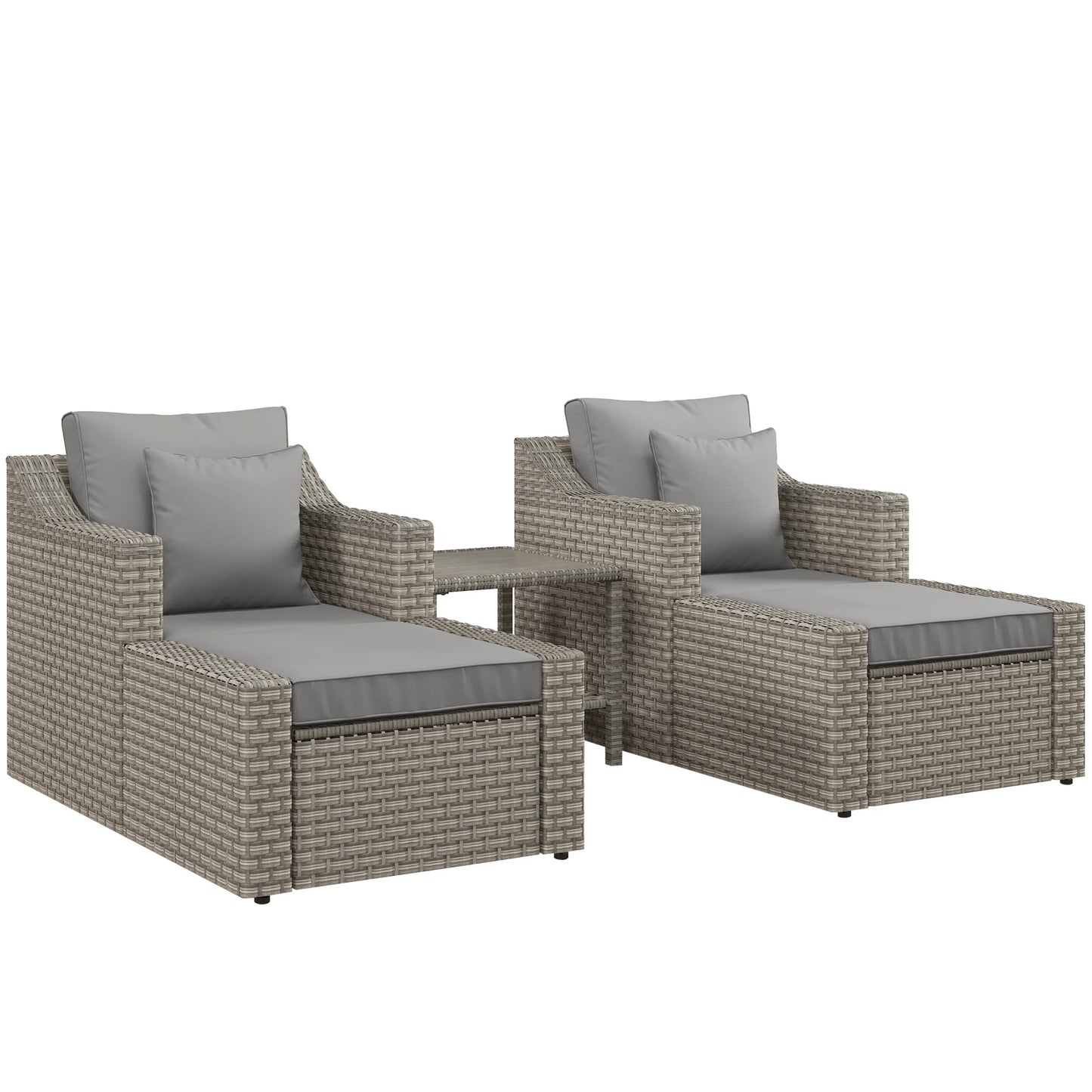 5-Piece PE Rattan Outdoor Patio Dining Set with Ottoman and Coffee Table, Gray