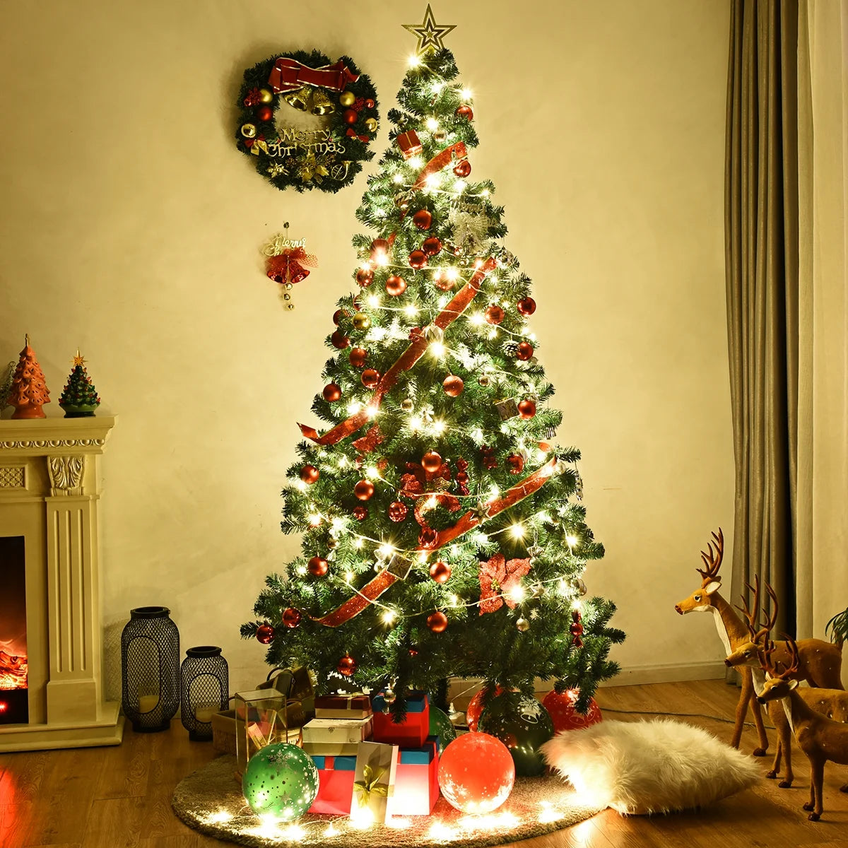 8Ft Artificial PVC Christmas Tree Stand Indoor Outdoor Green