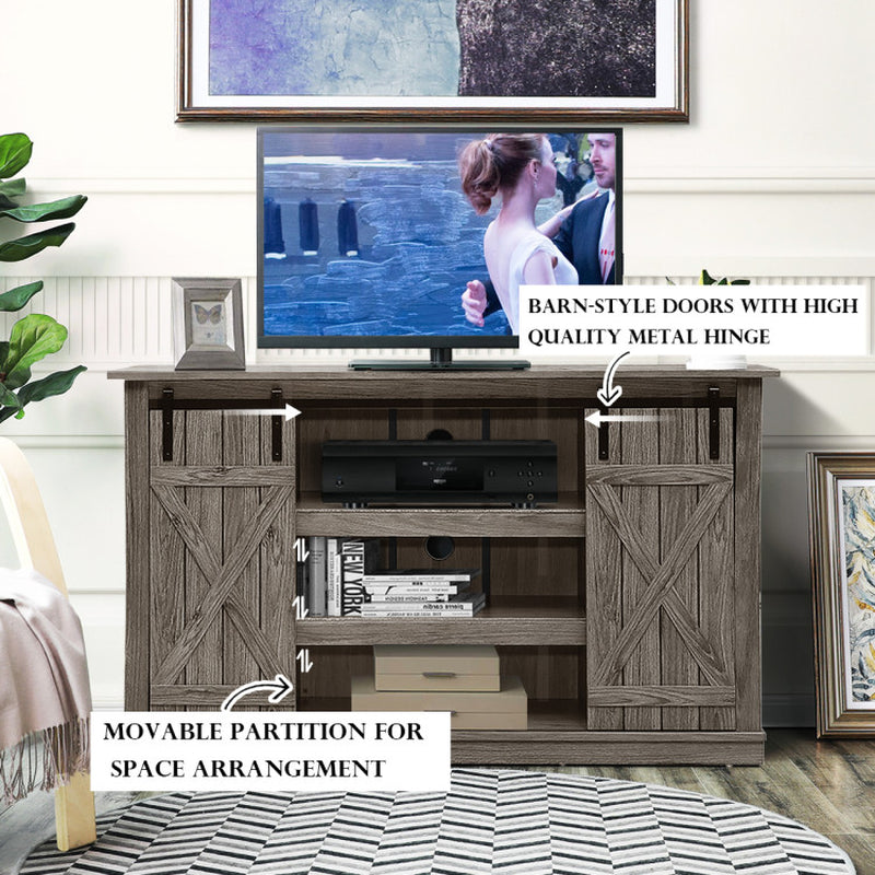 Farmhouse Wood TV Stand for Tvs up to 60 Inch with Sliding Barn Doors