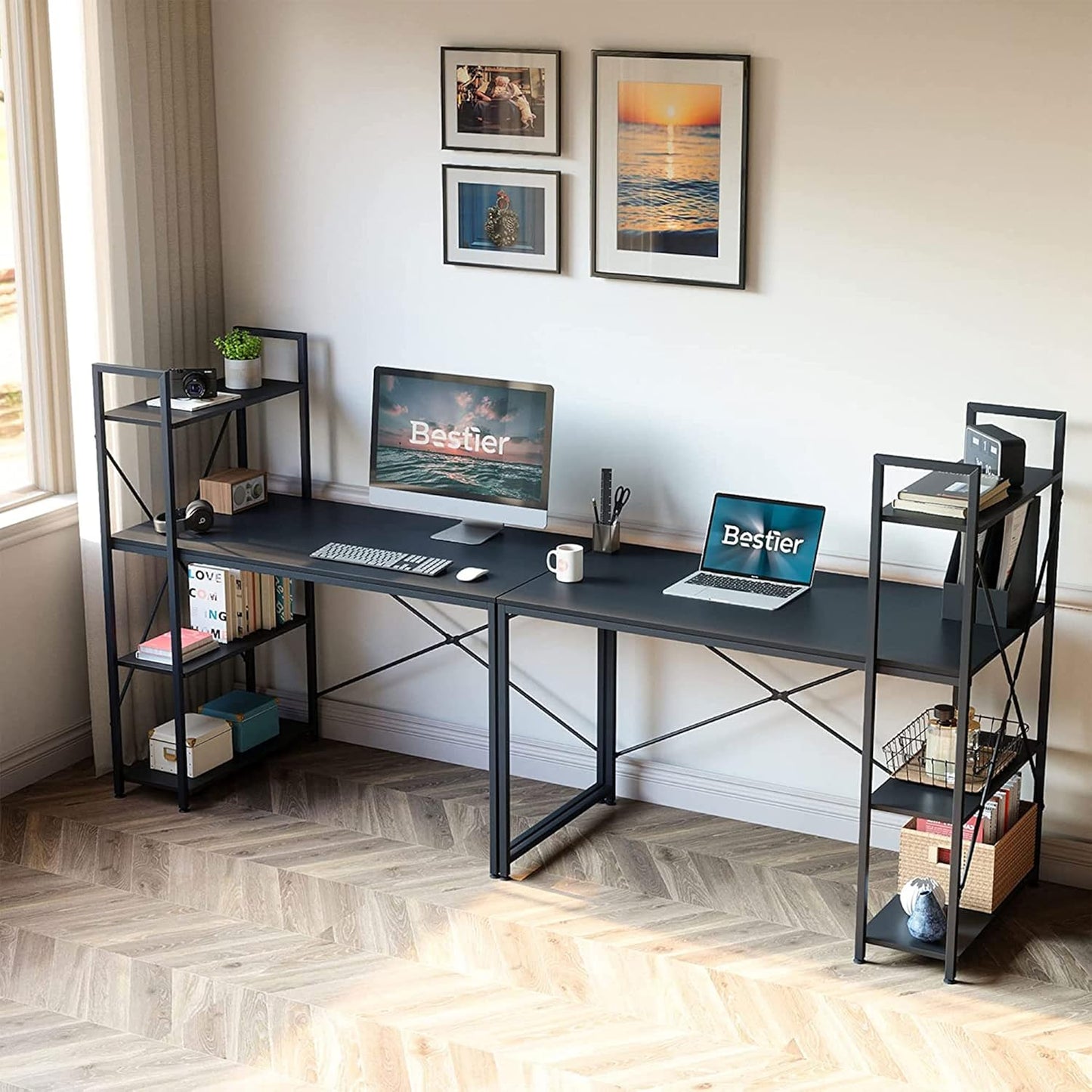 Computer Desk with Shelves - 47 Inch Home Office Desks with Bookshelf for Study Writing and Work - Plenty Leg Room and Easy Assemble, Black