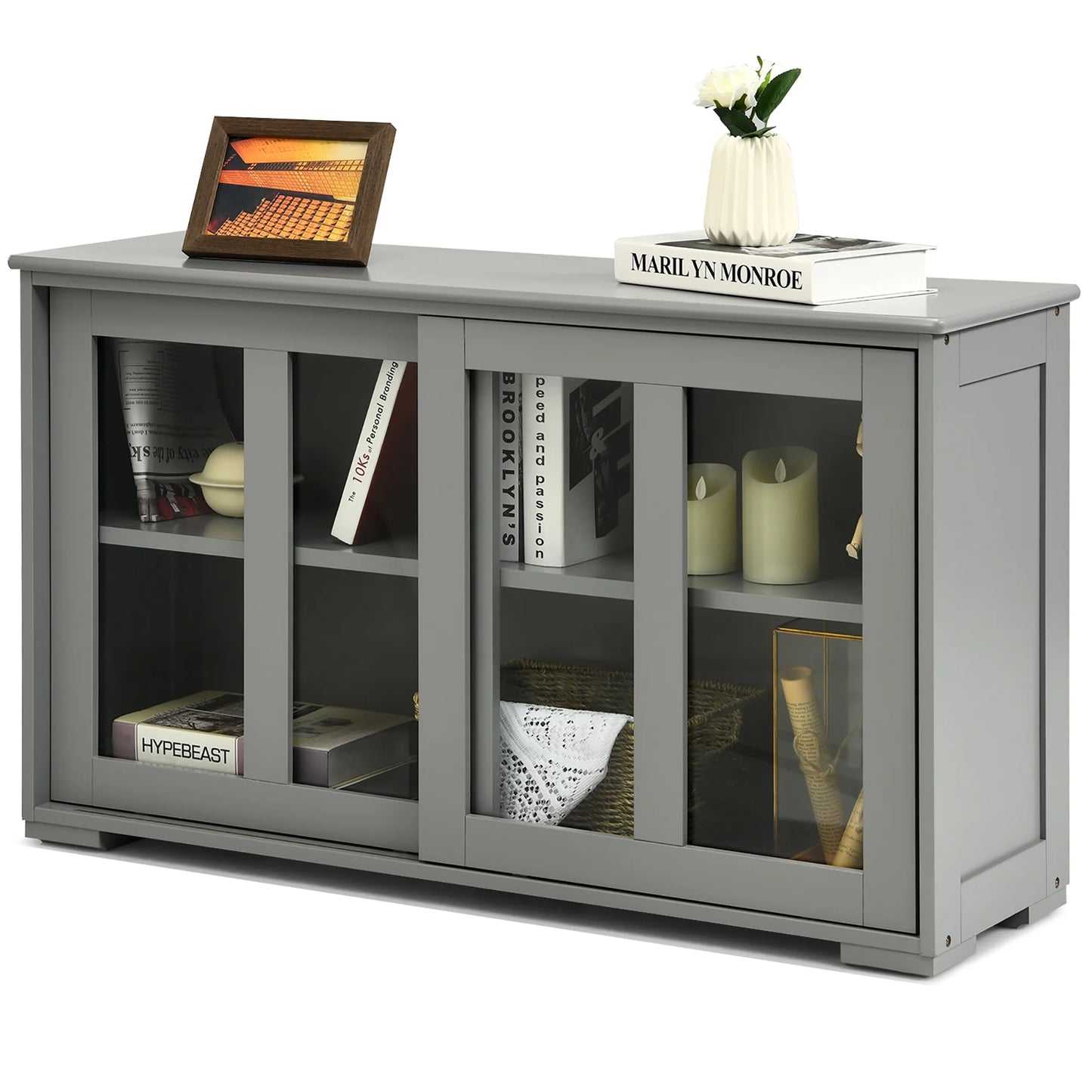 Kitchen Storage Cabinet Sideboard Buffet Cupboard W/ Sliding Door Gray