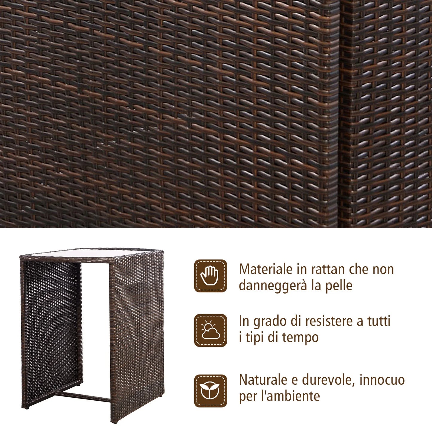 3 PCS Cushioned Outdoor Wicker Patio Set Garden Lawn Sofa Furniture Seat Brown No Assembly