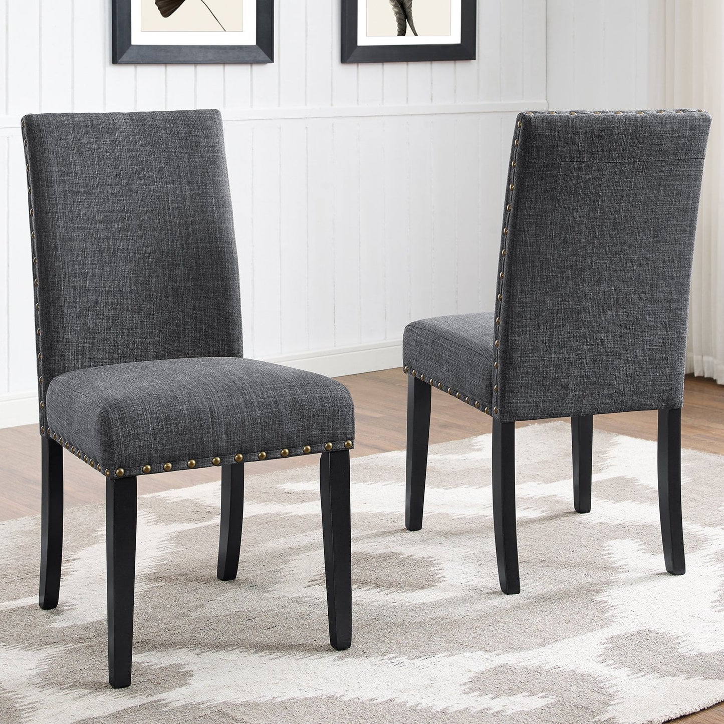 Biony Fabric Dining Chairs with Nailhead Trim, Set of 2, Purple