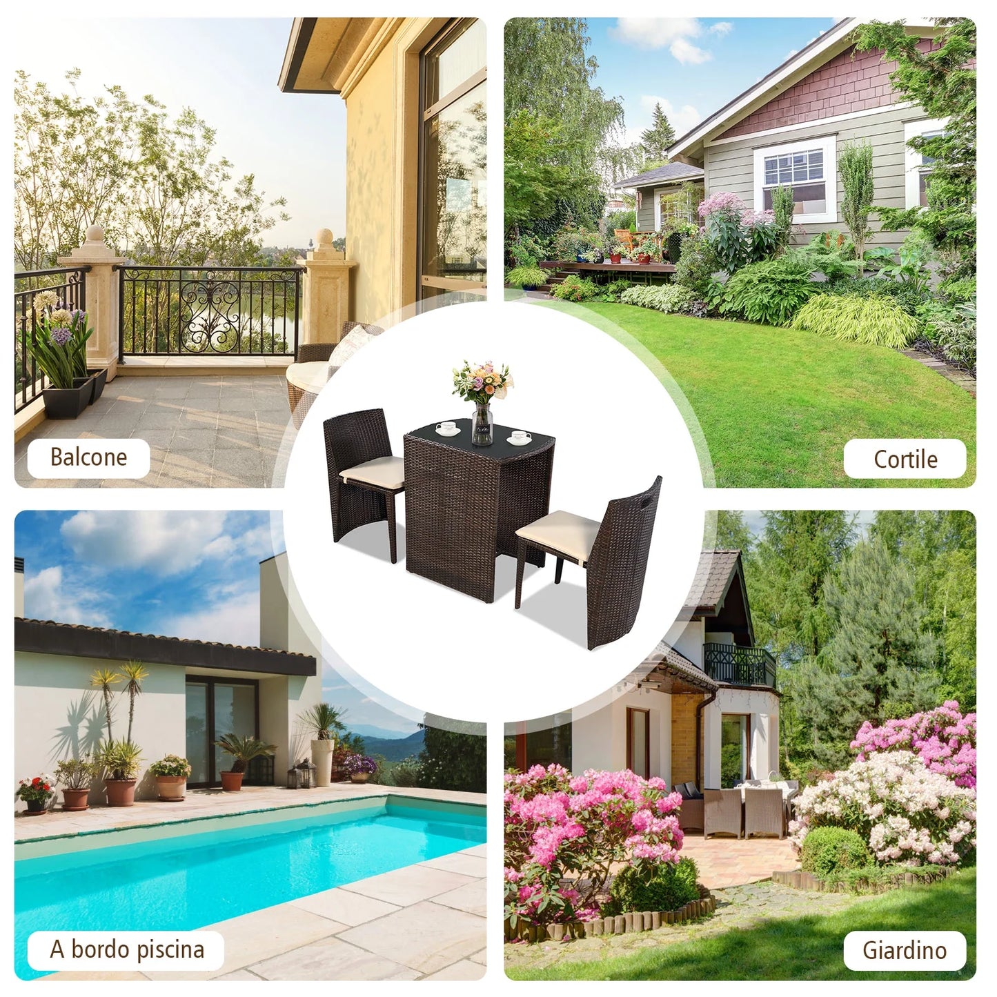 3 PCS Cushioned Outdoor Wicker Patio Set Garden Lawn Sofa Furniture Seat Brown No Assembly