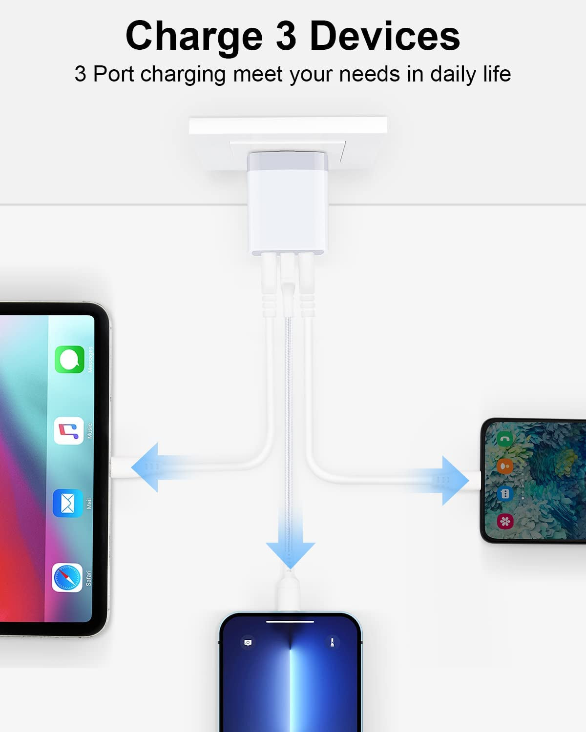 USB Charger Cube, Wall Charger Plug, 3.1A 3-Muti Port USB Adapter Power Plug Charging Station Box Base for Iphone 17 16 15 14 13 12 Pro Max Mini SE 11 Pro Max Samsung Phones Charging Block