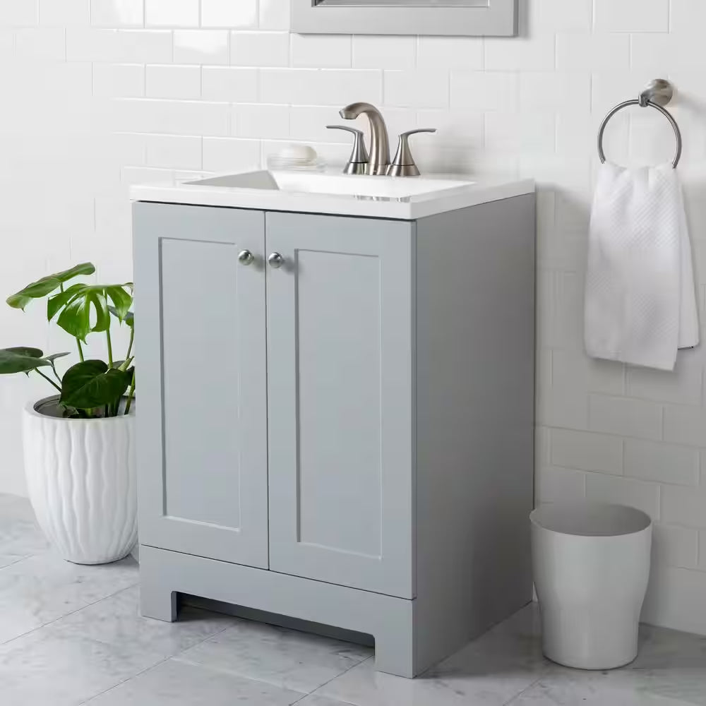25 In. Single Sink Pearl Gray Bath Vanity with White Cultured Marble Top (Assembled)