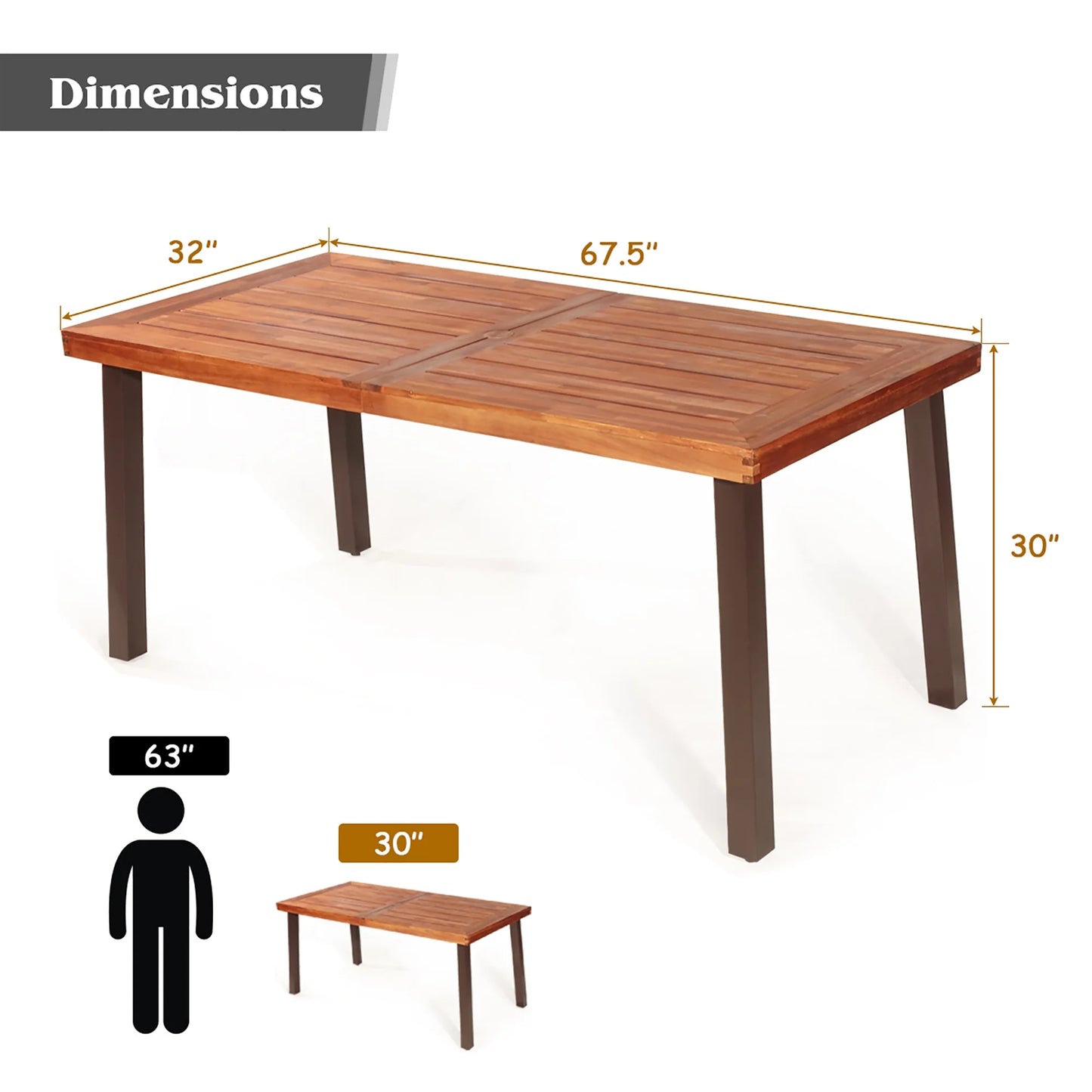 Rectangular Acacia Wood Dining Table Rustic Furniture Indoor &Outdoor