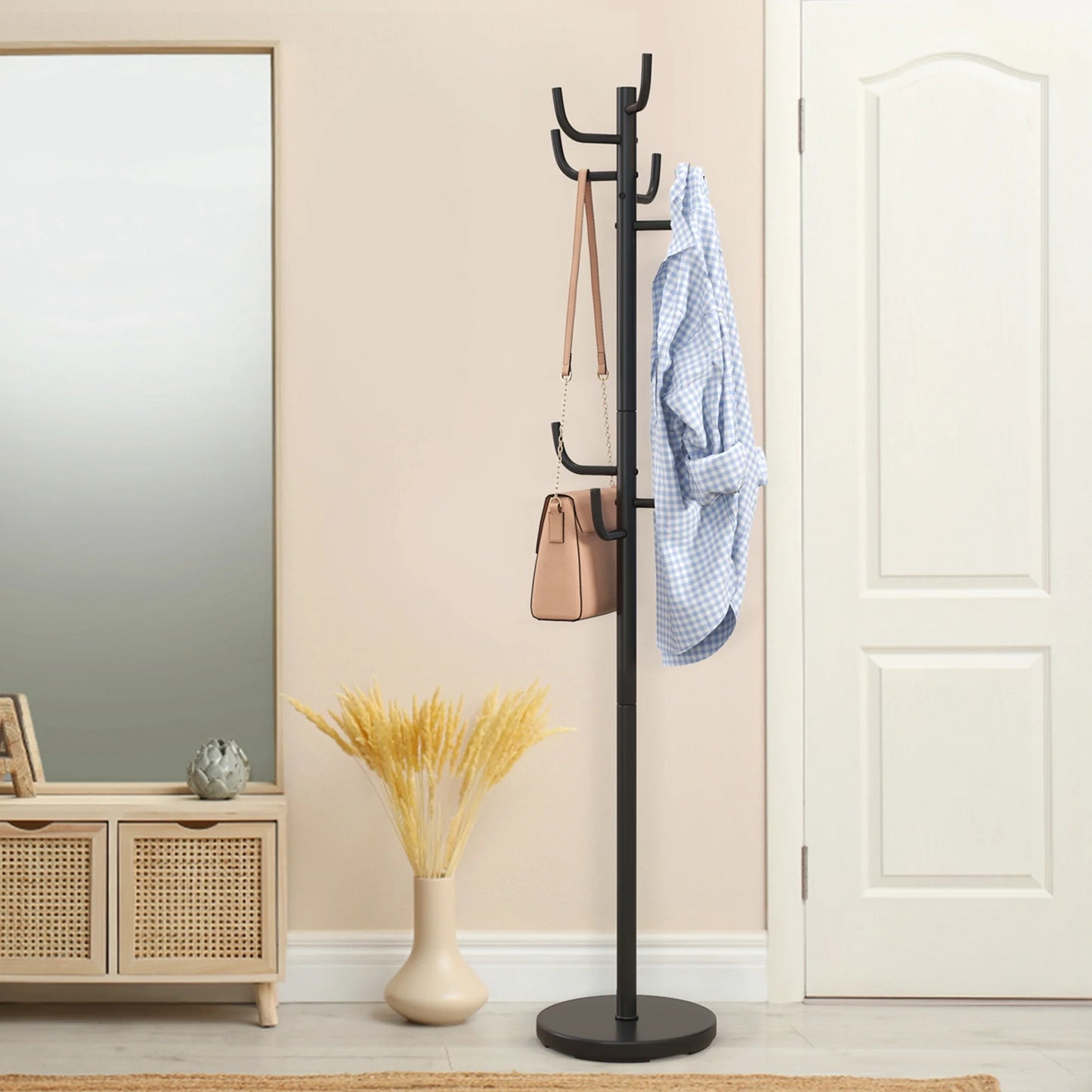 Metal Coat Rack Hat Hanger Hooks Hall Entryway for Jacket Umbrella Tree Stand