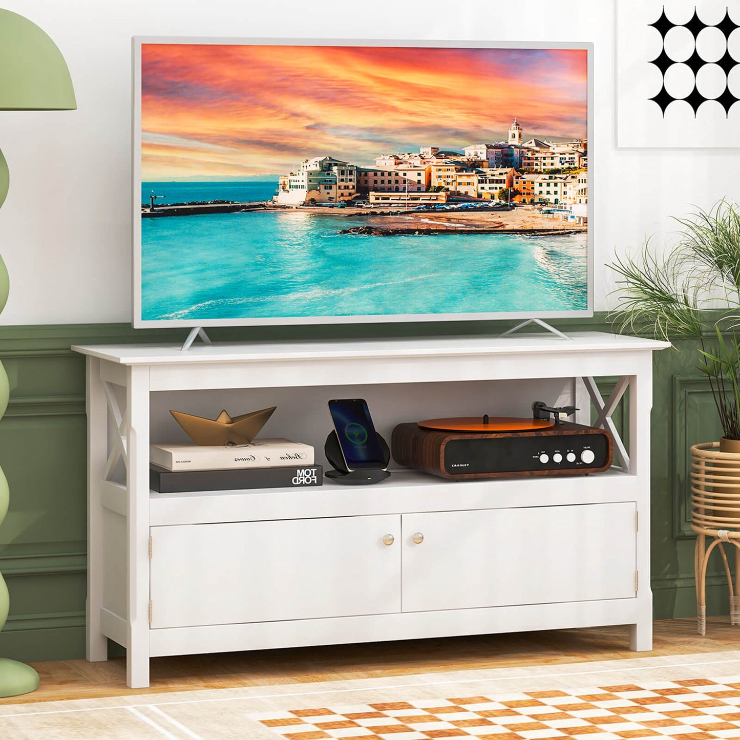 TV Cabinet Freestanding Wooden Console Media Entertainment Center Living Room