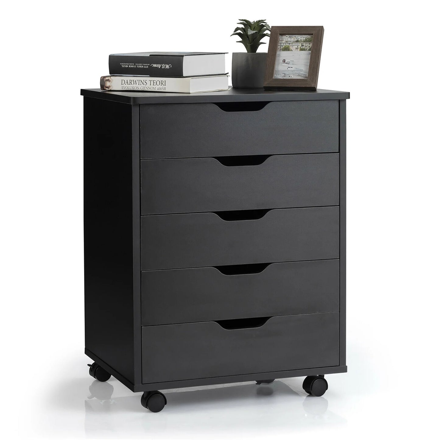 5 Drawer Chest Storage Dresser Floor Cabinet Organizer with Wheels Black