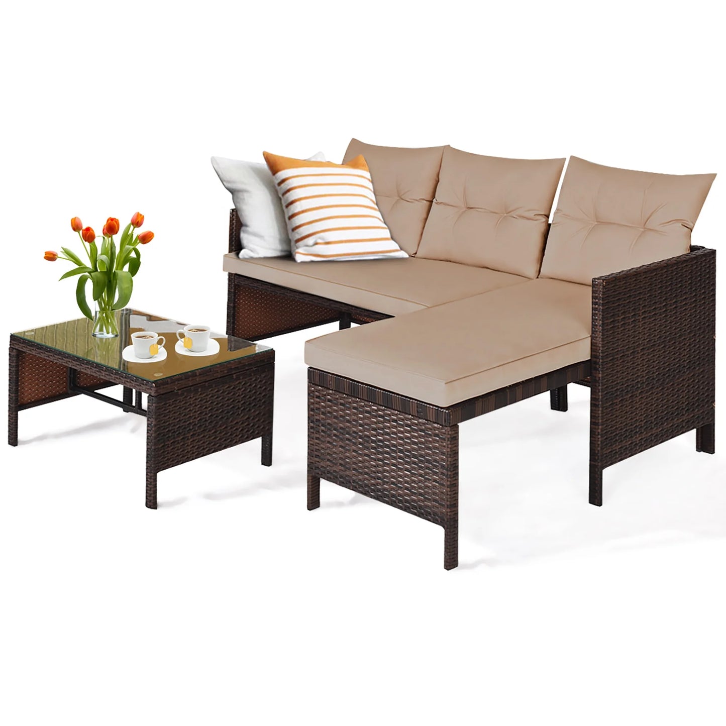 3PC Patio Sofa Set Outdoor Sectional Conversation Set Rattan Wicker