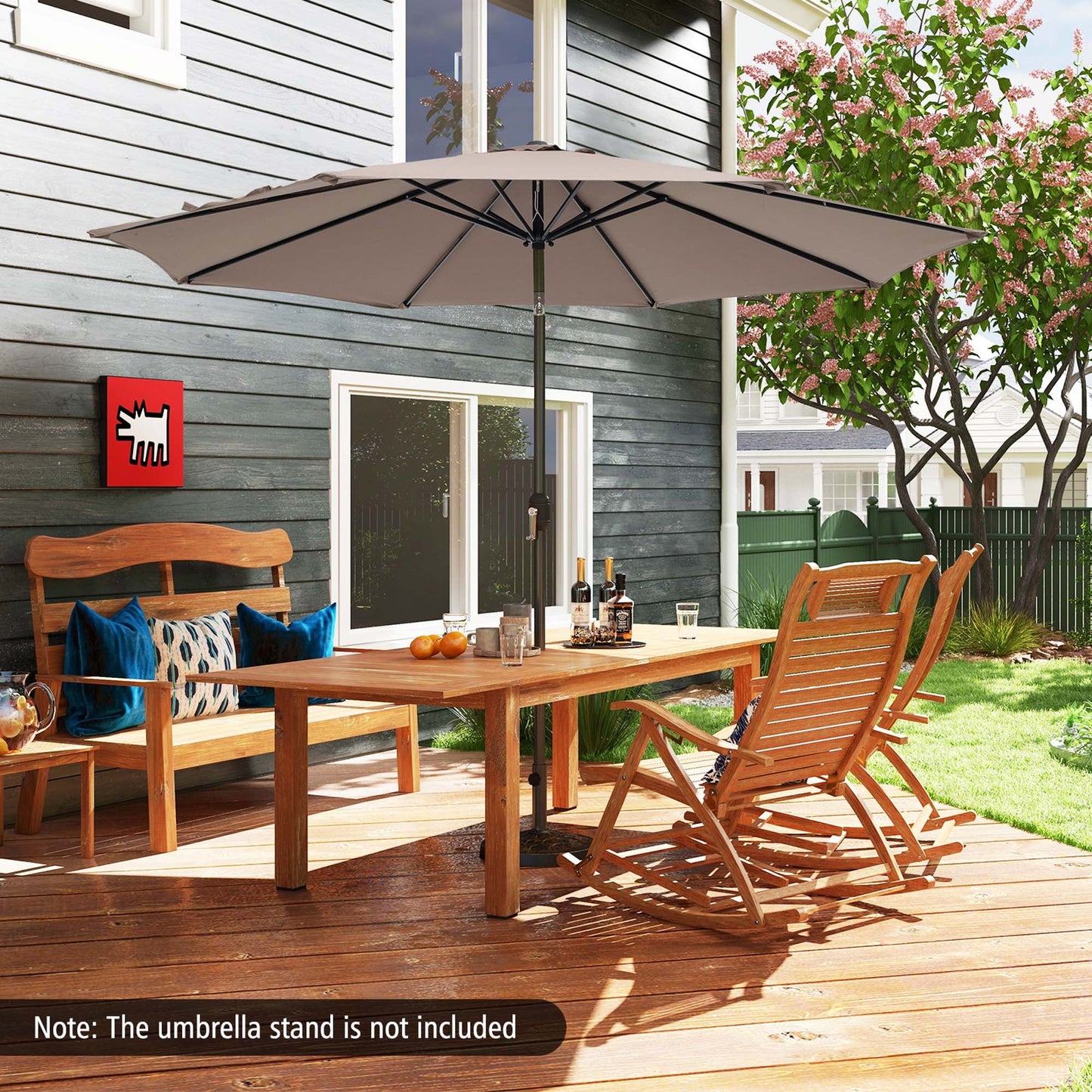 Outdoor Heavy Duty Market Umbrella with Tilt Mechanism Crank Handle 8 Sturdy Ribs Tan