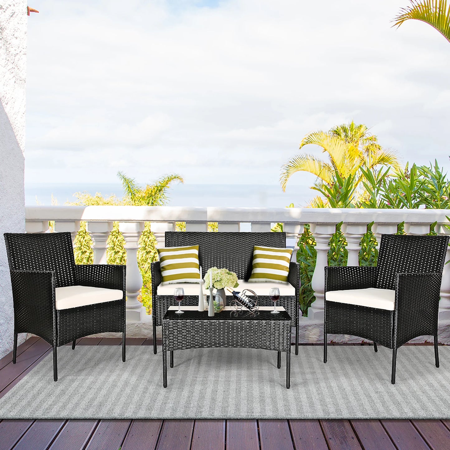 4PCS Patio Furniture Set Rattan Wicker Conversation Set Outdoor