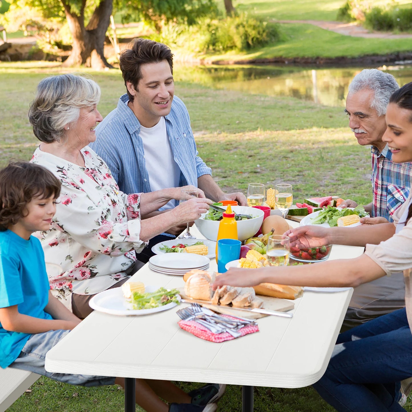 Folding Metal Picnic Table Set, White