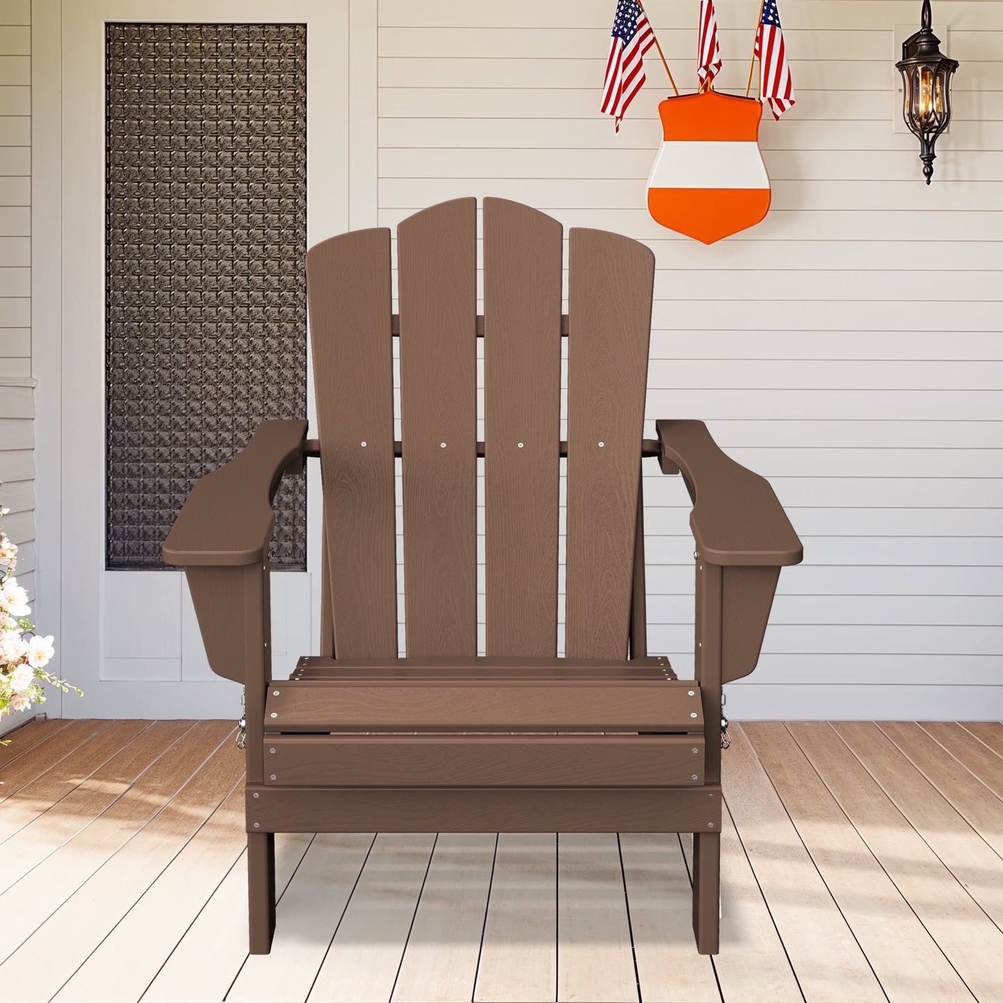 Adirondack Chair, Plastic Folding Outdoor Patio Lawn Chairs, outside HDPE Chairs for Lawn, Yard, Black