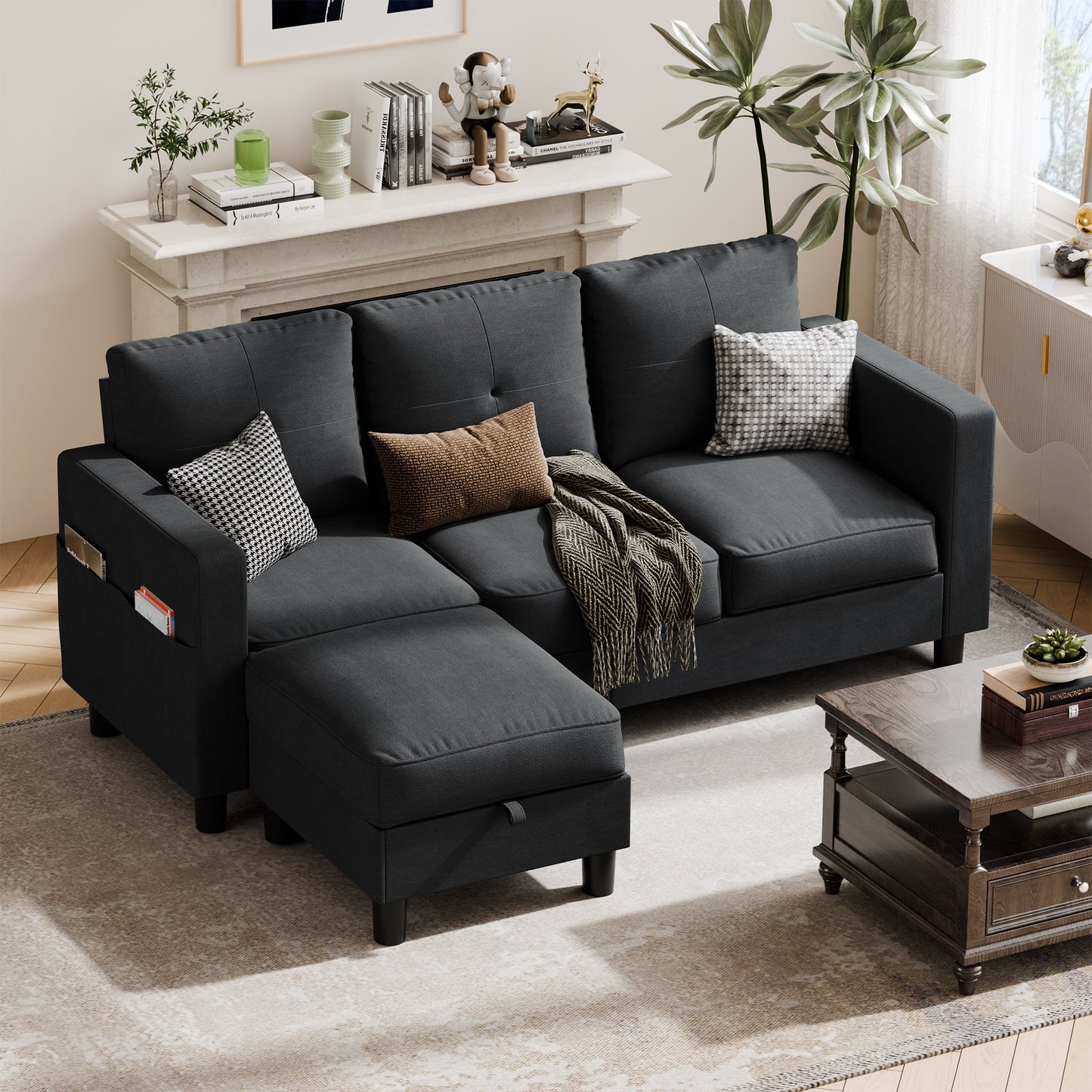 78" Convertible Sectional Sofa Couch L Shaped Couch Sofa for Living Room,Small 3 Seater Sofa Couch with Storage Ottoman and Side Pockets(Light Gray)