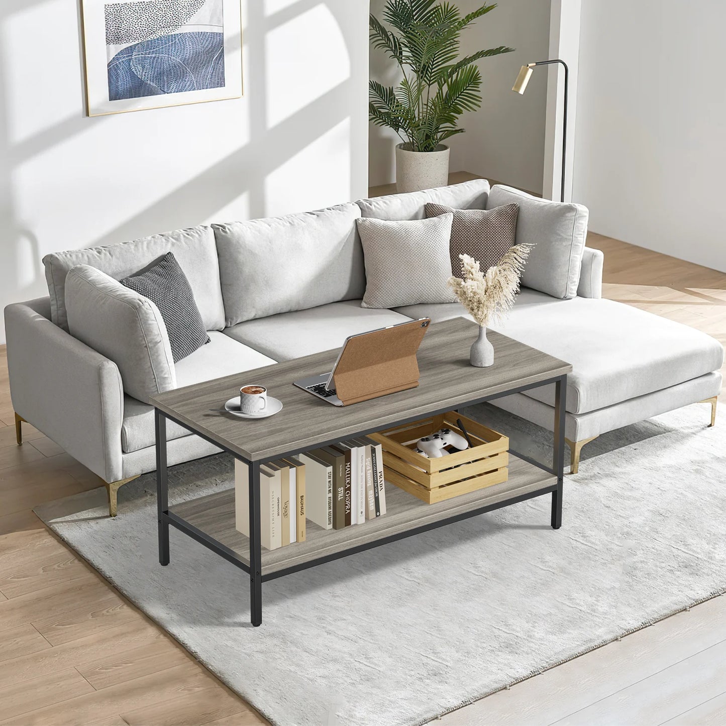 3-Piece Coffee Table Set for Living Room, End Table Set with Storage, Includes 1 Coffee Table and 2 End Tables, Rock Gray