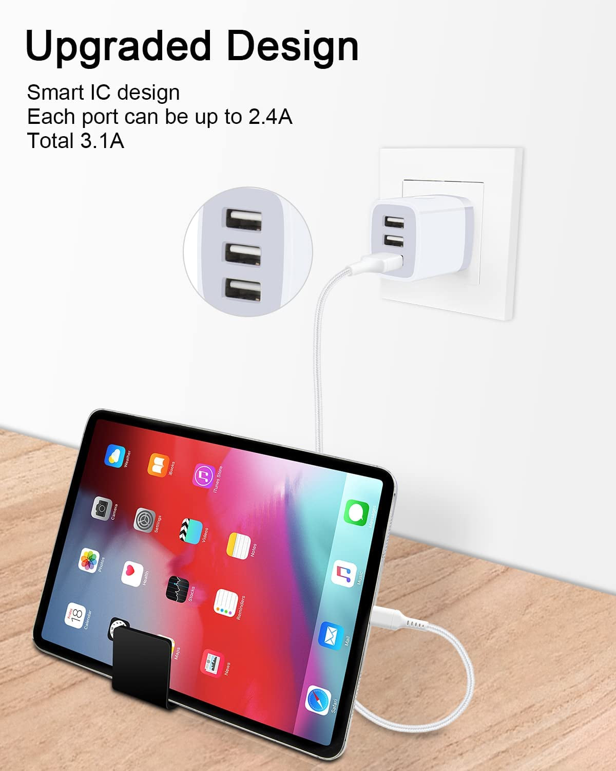 USB Charger Cube, Wall Charger Plug, 3.1A 3-Muti Port USB Adapter Power Plug Charging Station Box Base for Iphone 17 16 15 14 13 12 Pro Max Mini SE 11 Pro Max Samsung Phones Charging Block