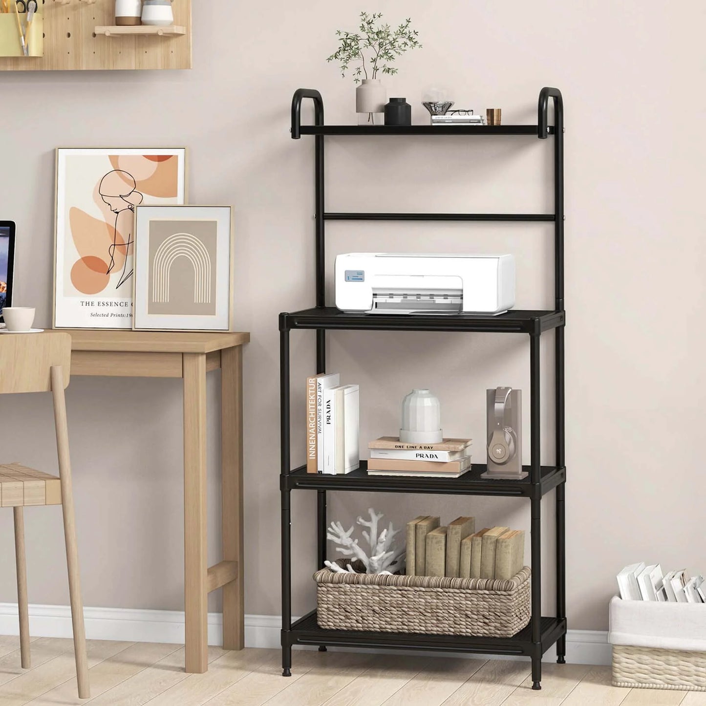 4-Tier Baker'S Rack Microwave Oven Rack Shelves Kitchen Storage Organizer Black