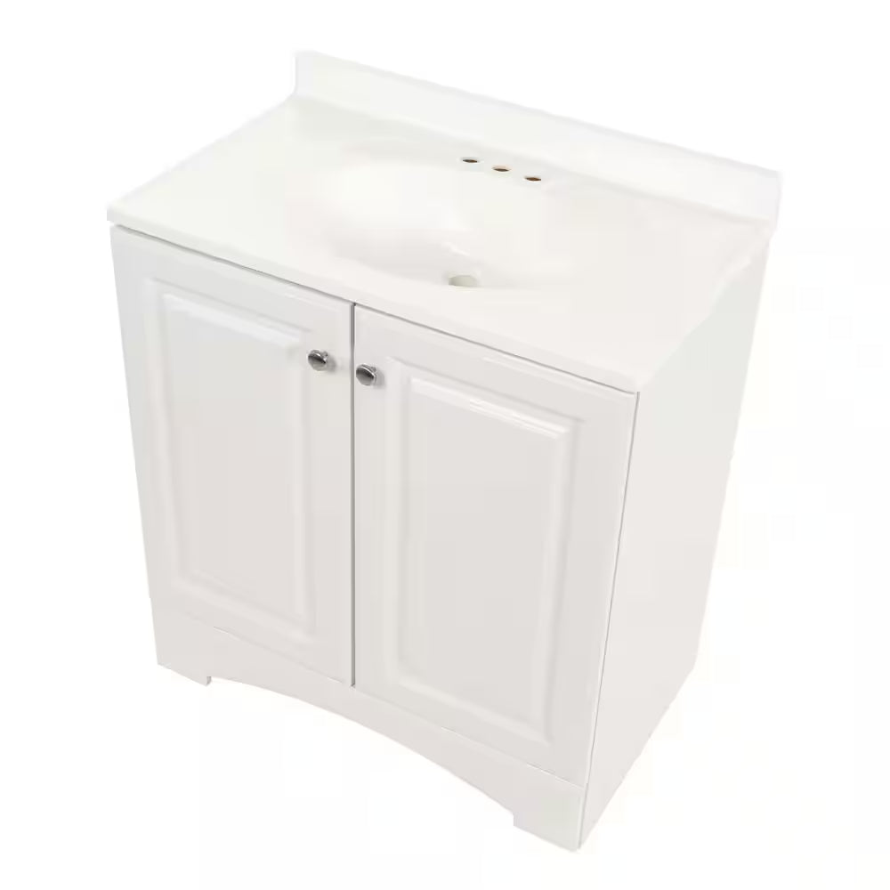 31 In. Single Sink White Bath Vanity with White Cultured Marble Top (Assembled)