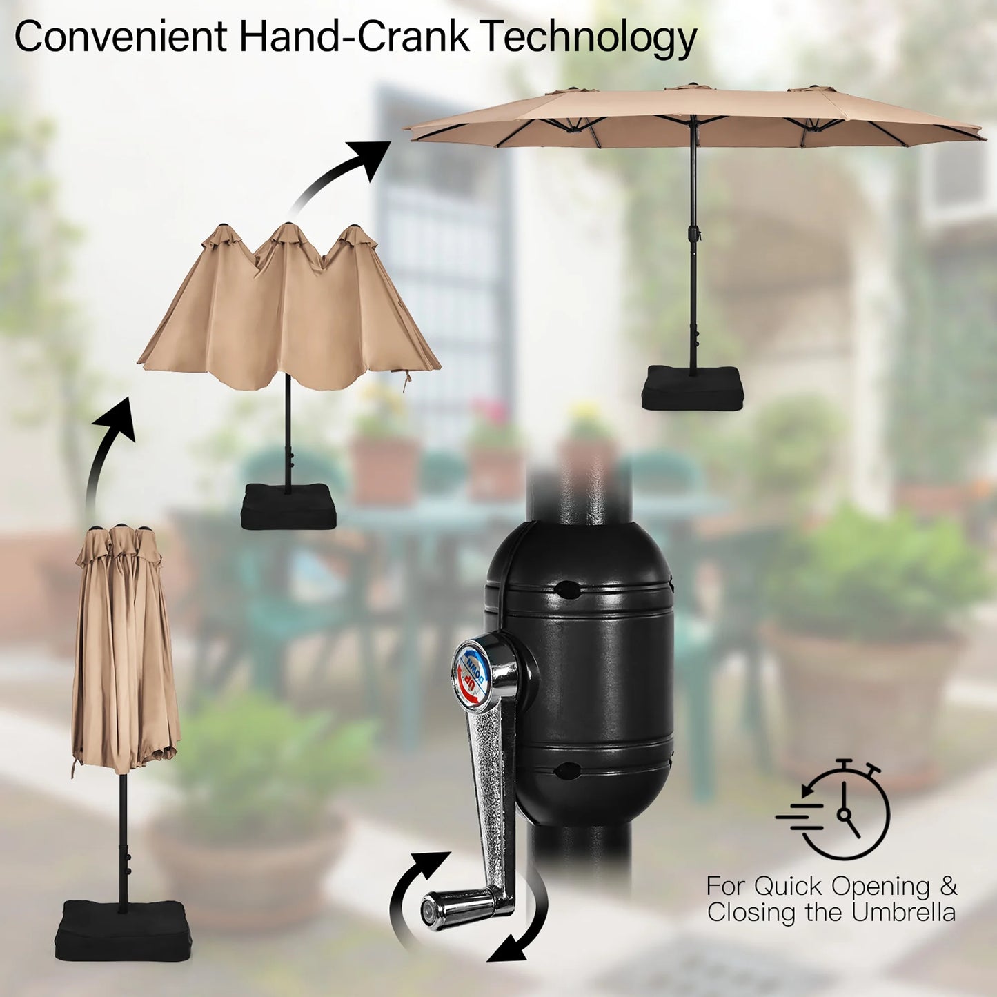 96" Coffee Rectangle Market Patio Umbrellas, Water-Resistant