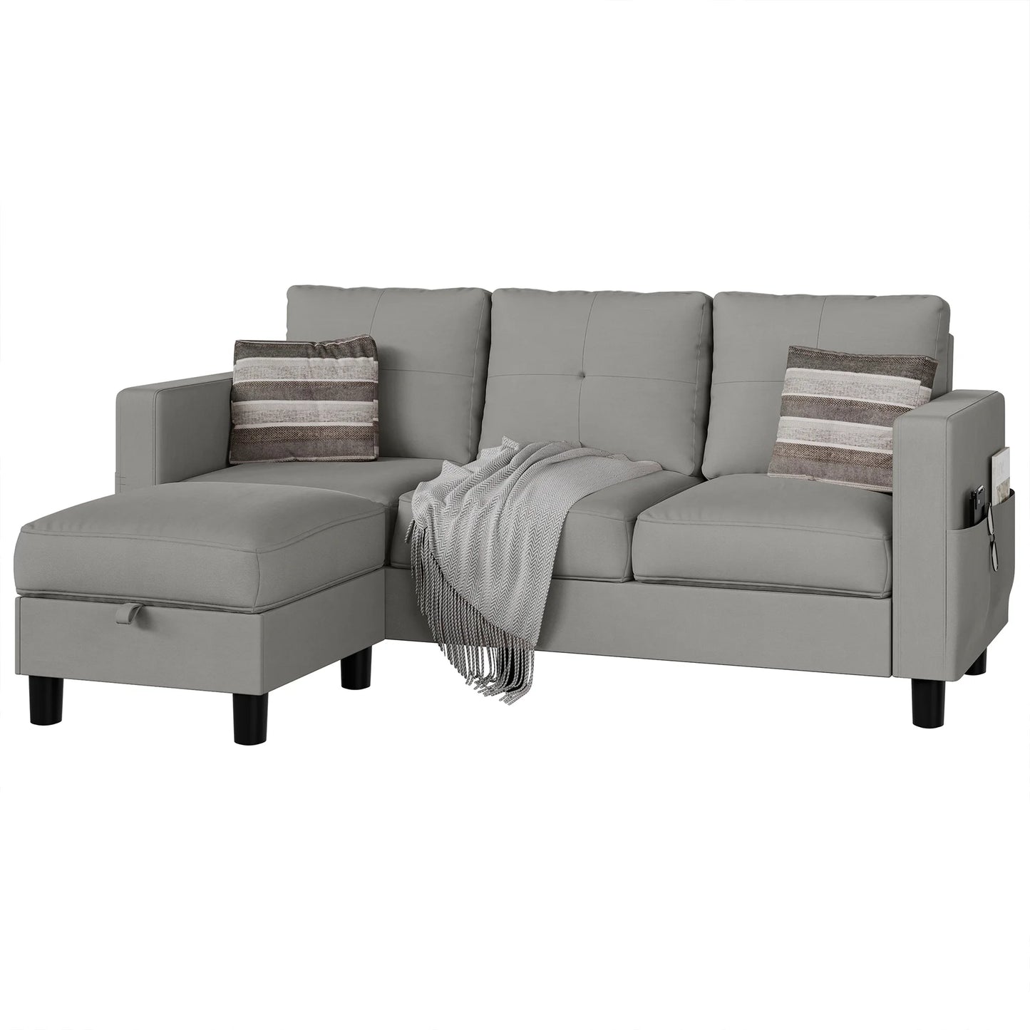 78" Convertible Sectional Sofa Couch L Shaped Couch Sofa for Living Room,Small 3 Seater Sofa Couch with Storage Ottoman and Side Pockets(Light Gray)
