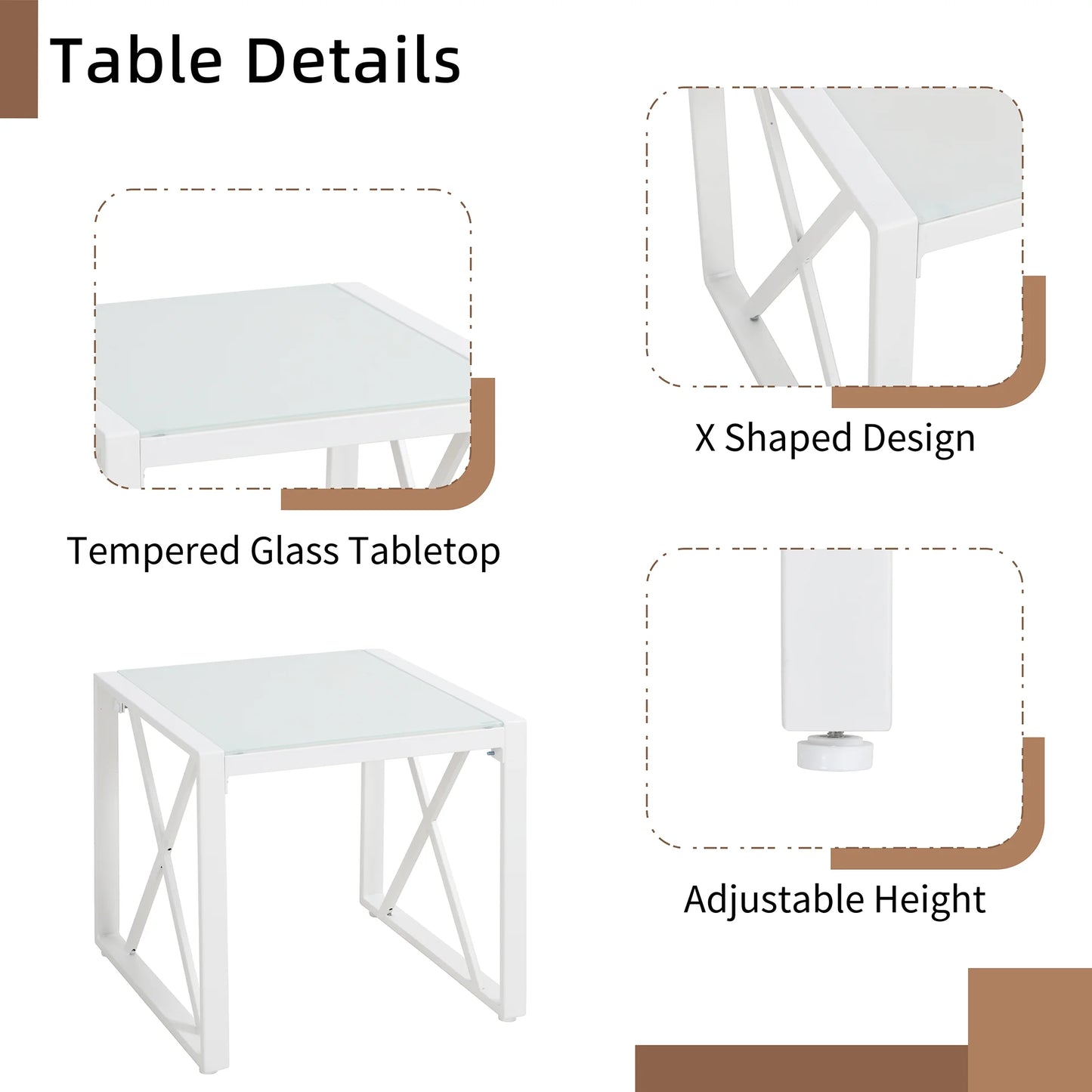 3-Piece Patio Furniture Set, Outdoor Conversation Furniture Set with Matching Side Table, Metal Sofa Chairs Detachable Cushions Khaki