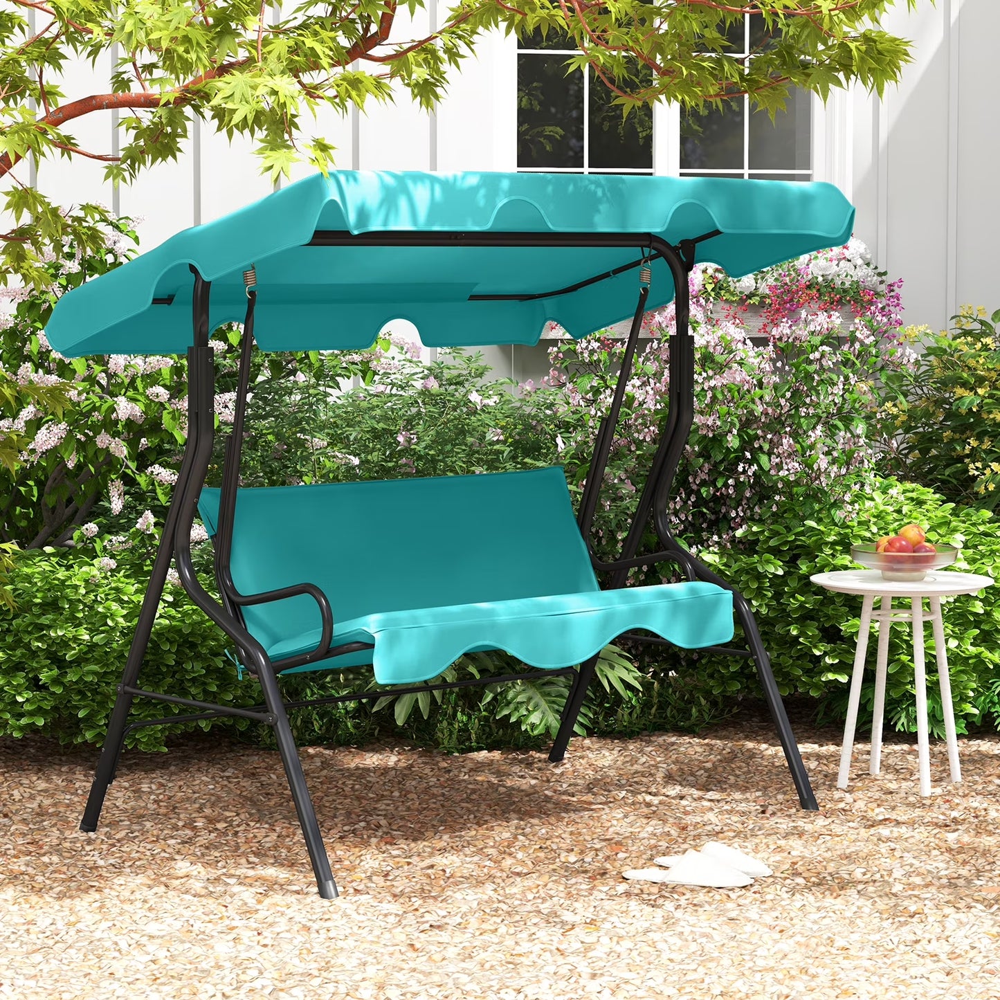 Patio 3 Seats Canopy Porch Swing Glider Hammock Cushioned Steel Frame Outdoor Black