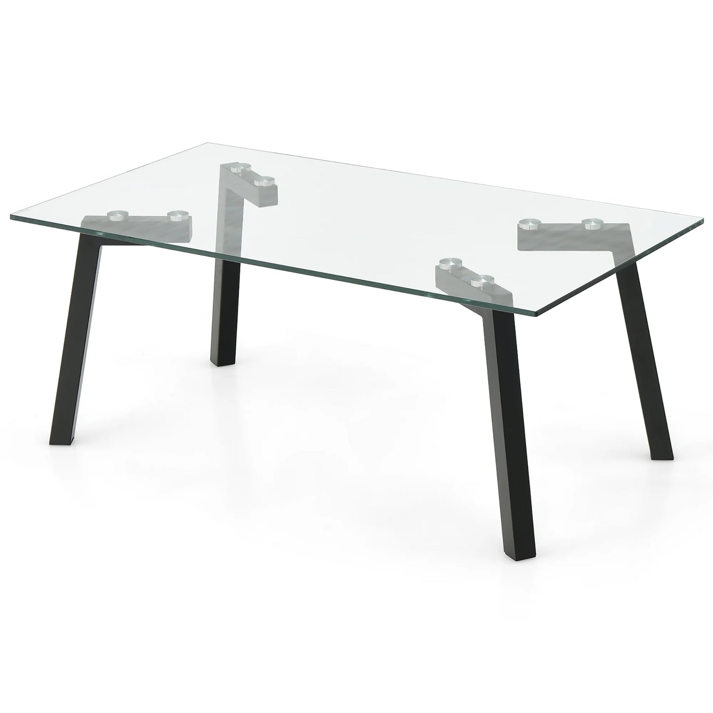 Tempered Glass Coffee Table Modern Center Table with Metal Frame for Living Room