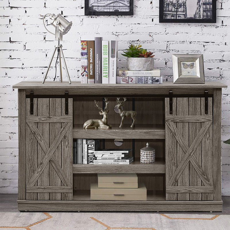 Farmhouse Wood TV Stand for Tvs up to 60 Inch with Sliding Barn Doors